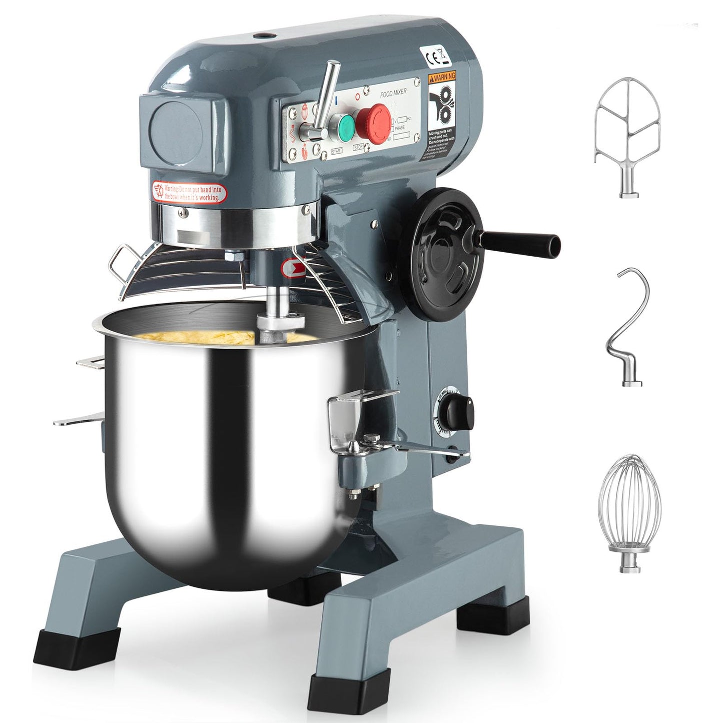 Towallmark Commercial Food Mixer, Commercial Mixer 15QT 600W with Stainless Steel Bowl, 130/233/415RPM 3 Speed Heavy Duty Stand Food Mixer Commercial for Bakery Pizzeria Restaurant
