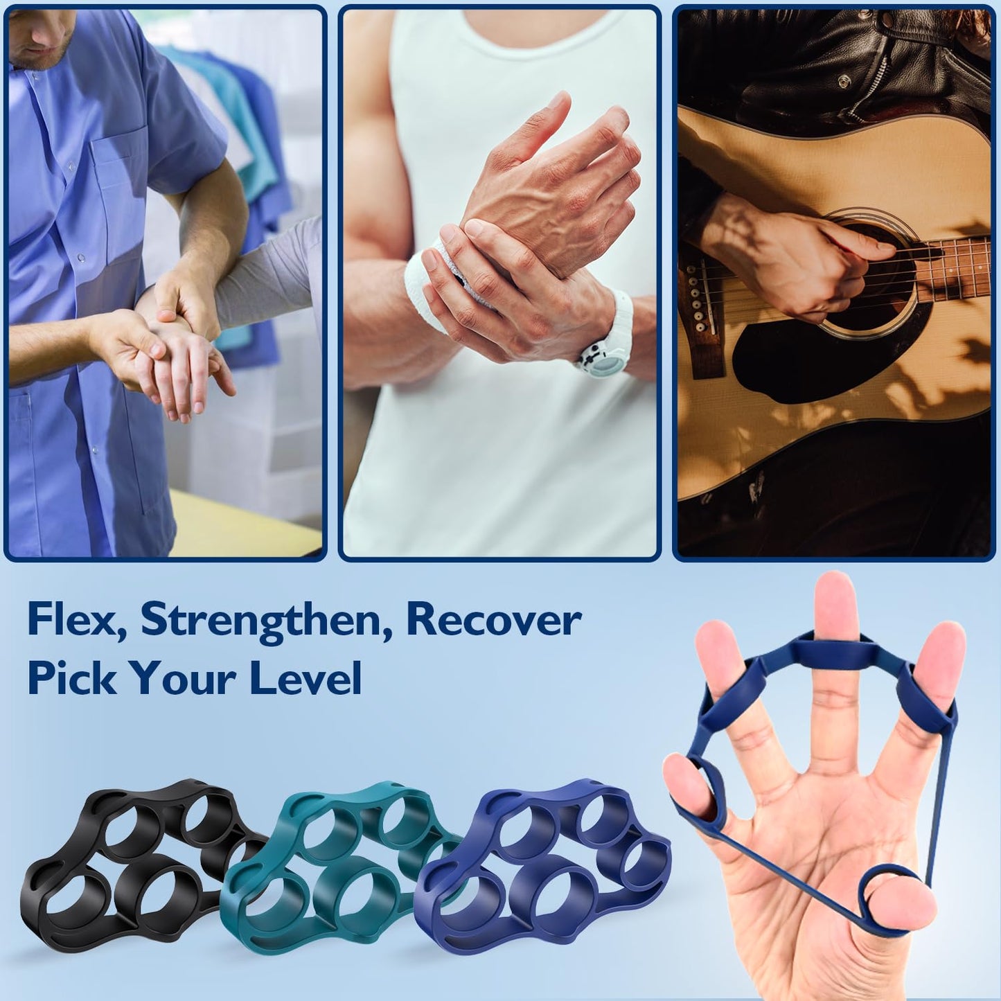 FitBeast Hand Grip Strengthener, Finger Exerciser, Forearm Strengthener Kit - 9 Pack, Targeted Hand & Forearm Strength, Relief & Recovery Kit (Deep Blue)