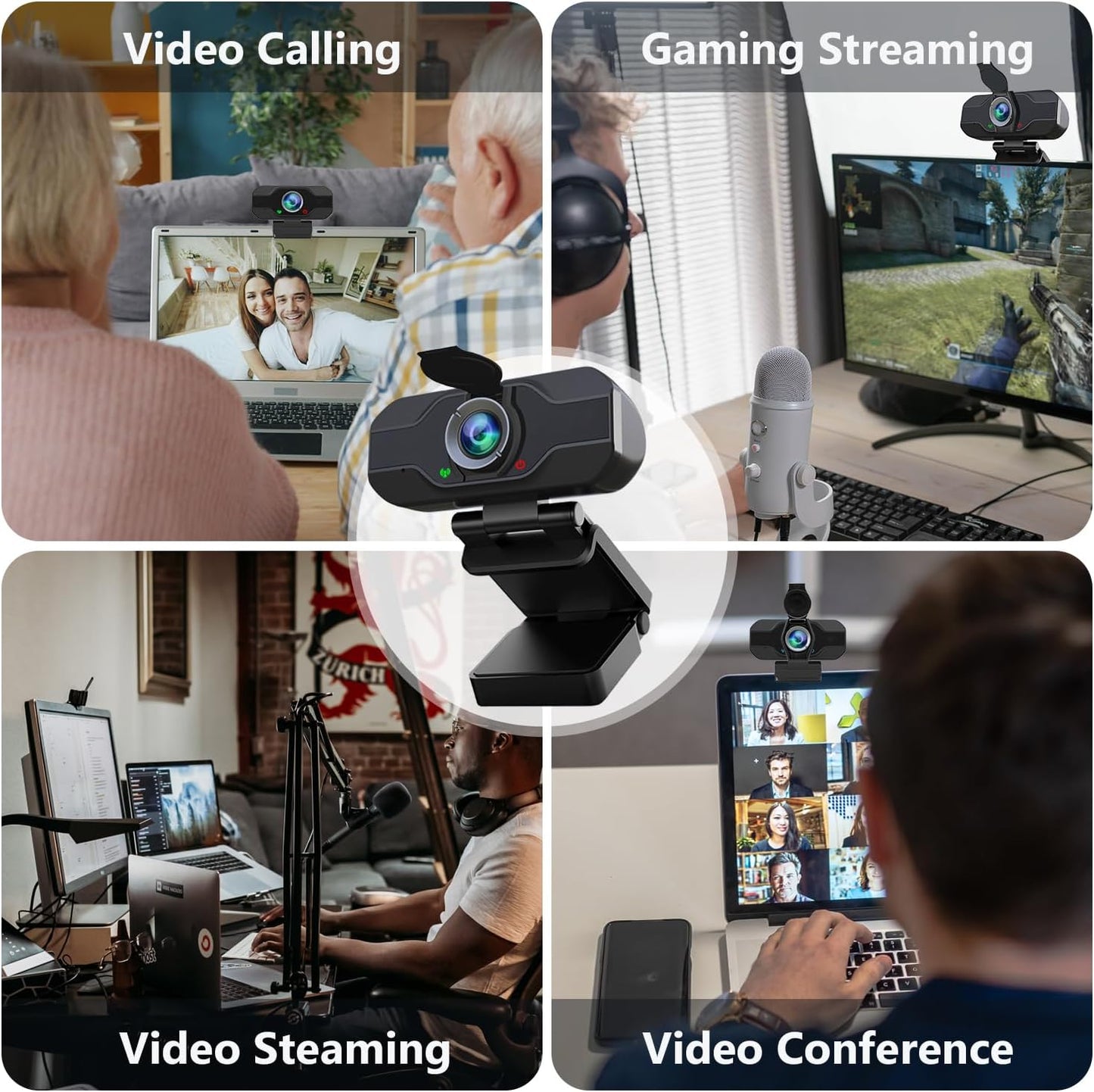 XPCAM 1080p 110 USB C Camera Webcam with Microphone/Tripod/Cover, Auto Light Correction, FOV, Plug & Play Pro Webcam