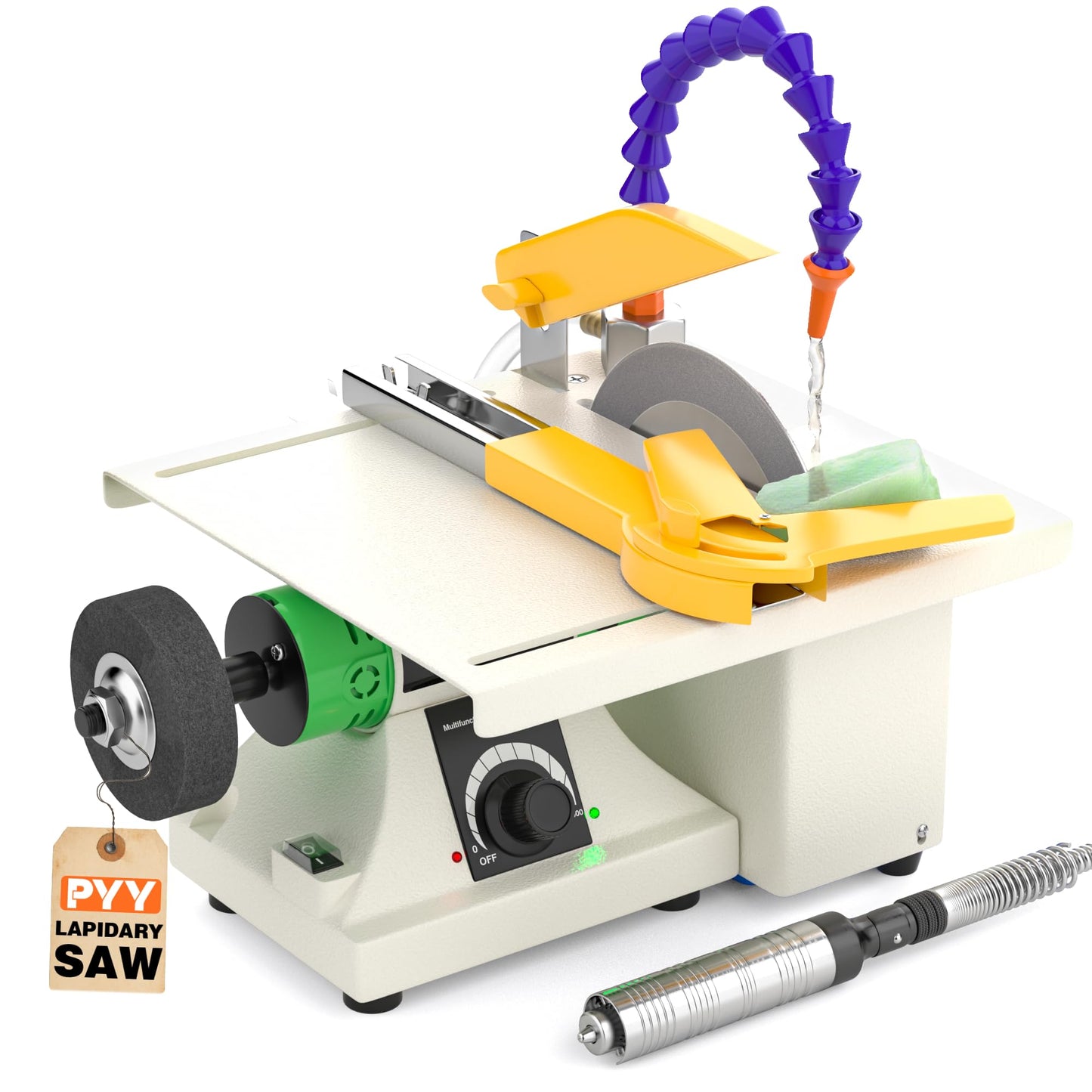PYY Lapidary Saw - Jewelry Rock Saw w/Upgraded Diamond Blades & Woodworking Blade, 0-10000 RPM for Cutting Rocks & Polishing, DIY Art Project Lapidary Equipment,Beige,350W