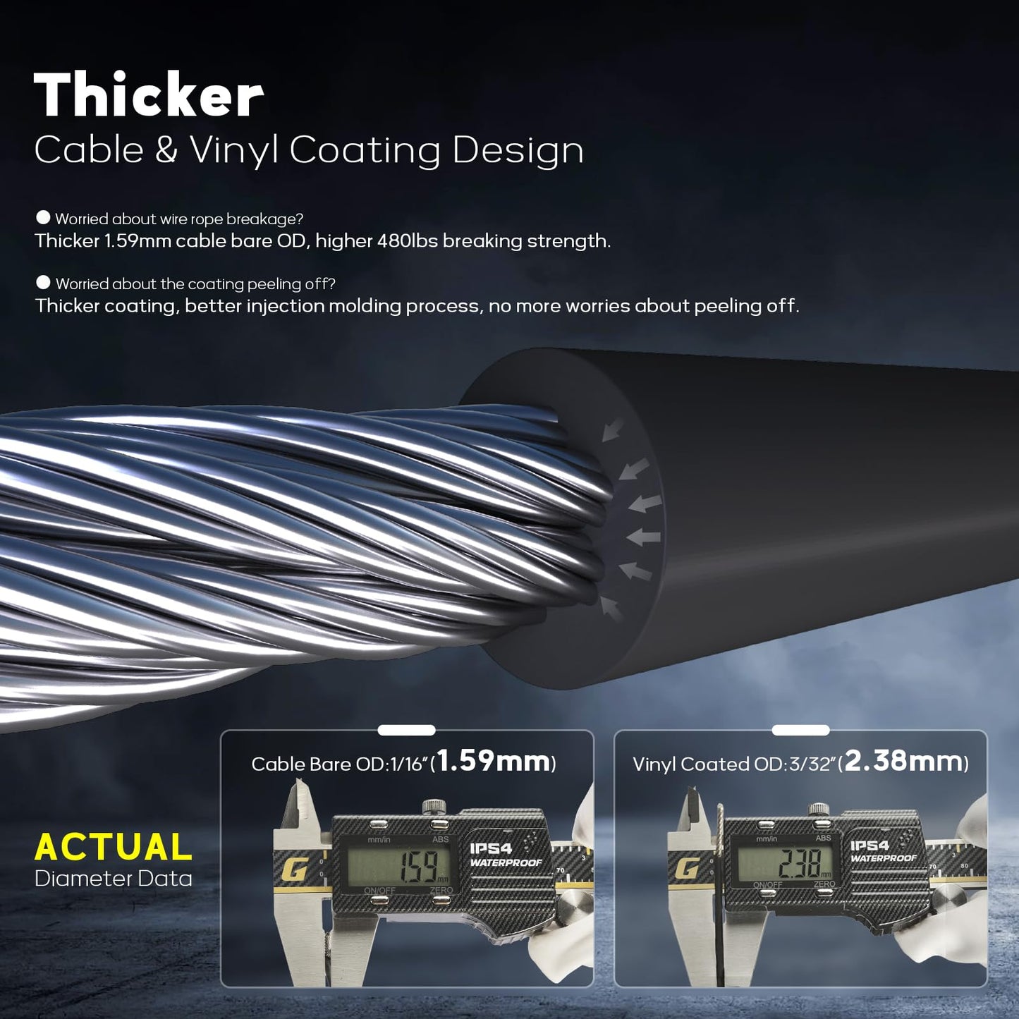 KALLSDY Vinyl Coated Wire Rope 1/16 Inch Overmolded to 3/32 Inch, 1000FT 304 Stainless Steel Cable with 300 Pcs Crimping Sleeves for String Light Hanging Kit, Clotheslines and Trellis Wire