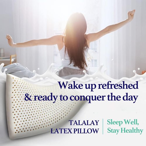 Gatnlair Latex Pillow, 100% Talalay Natural Latex Pillow, Soft Sleeping Bed Pillows with Cotton Cover, Queen Size, Perfect for Side/Back Pain, Stomach, Neck, Stress Relief (Queen (Medium))