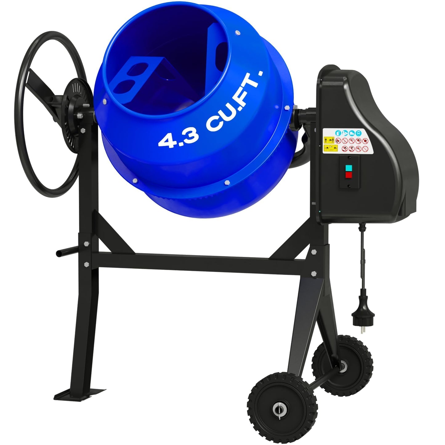 SILVEL Electric Cement Mixer, 4.3 Cu.Ft.450W Portable Concrete Mixer Machine with Wheels & Stand Steel for Stucco, Mortar, Feed Mixing, Farm Use, Blue