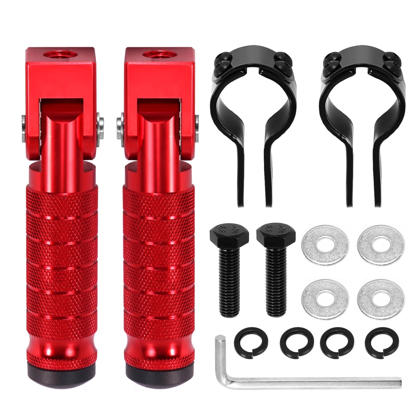 90 Degree Foldable Footpegs M8 Motorcycle Foot Pegs CNC Anti-Skid Footrest Passenger Pedal for Motorbike Mini Bike Dirt Pit Bike (Red)