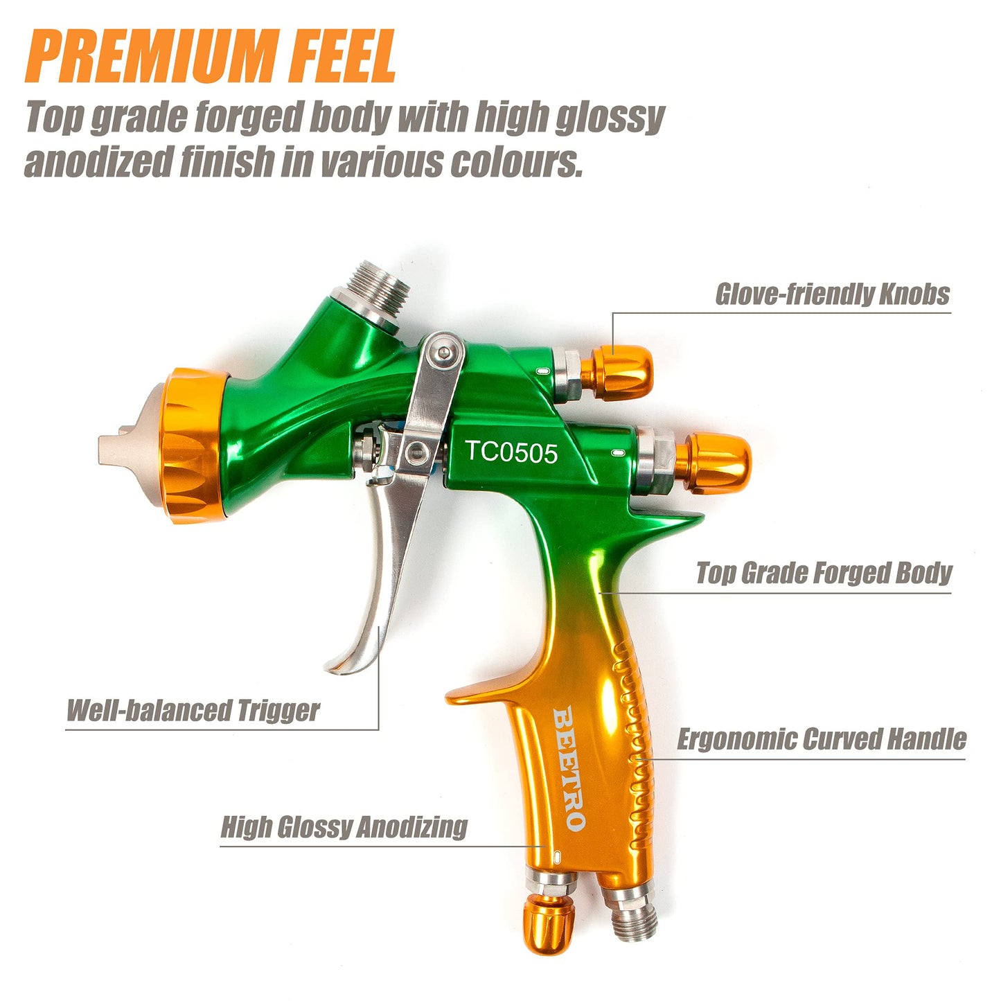BEETRO HVLP Professional Gravity Feed Air Spray Gun, 280-320mm Wide Spray Pattern 1.3/1.4mm Nozzle with Air Control Valve, 1000ml Capacity 14CFM 29-32psi, 1/4 Adaptor and Filter