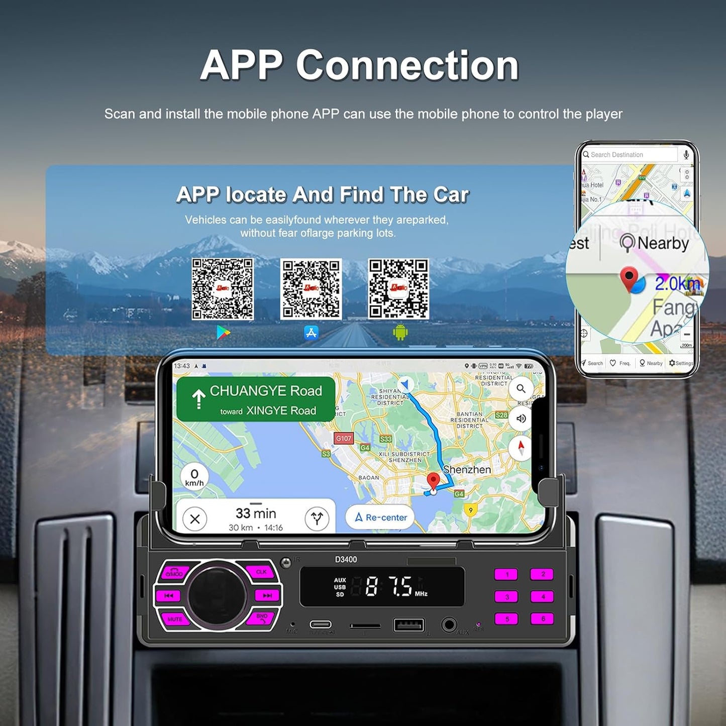 ePathChina MP3/SD/TF/AUX/USB/Remote/Type-C Car Audio Stereo, Single Din, Bluetooth, No CD DVD Player, FM Radio