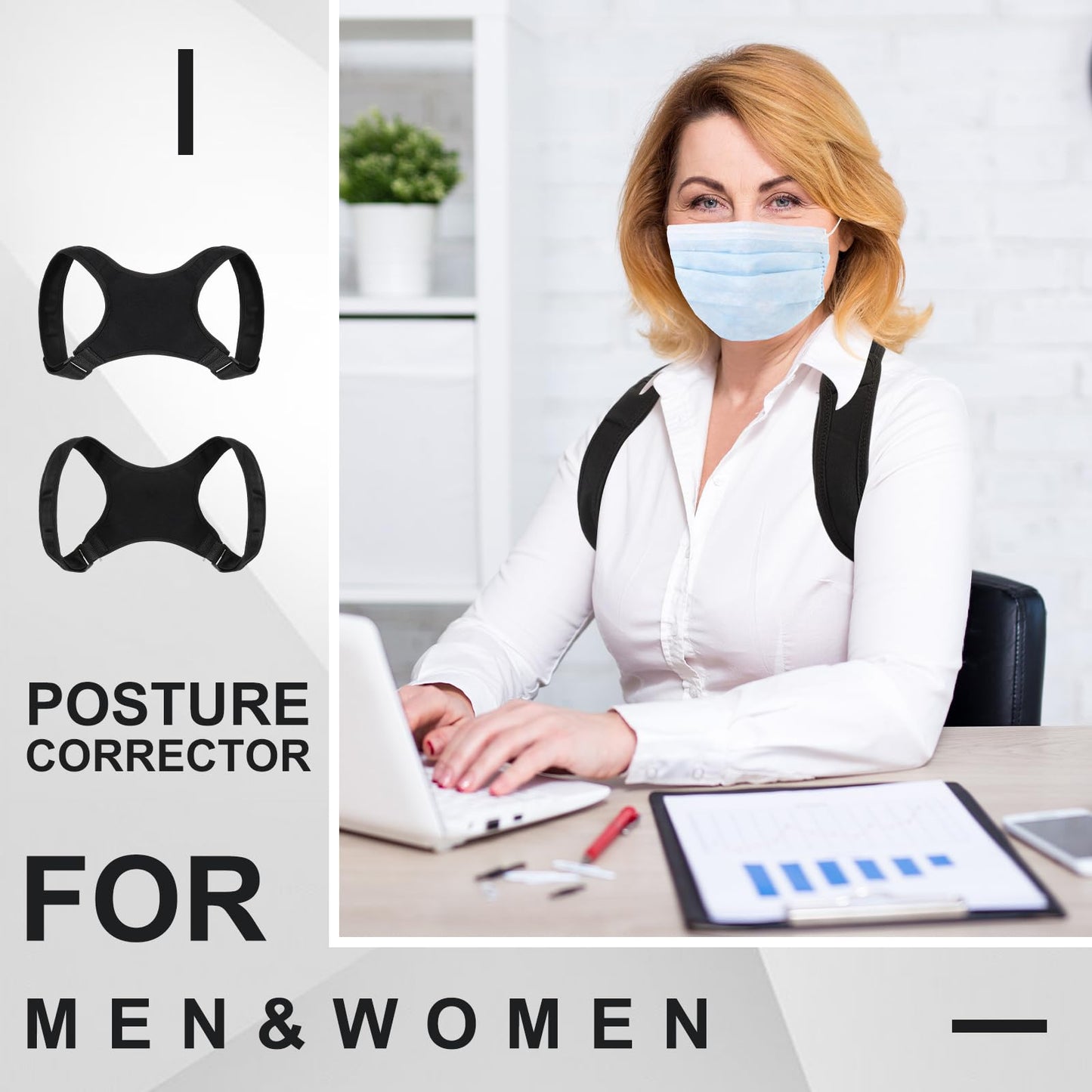 Threlaco Posture Corrector for Women and Men, Adjustable Posture Back Brace Shoulder Brace, Discreet Under Clothes Design Back Support, Pain Relief for Improved Neck Support (Black)