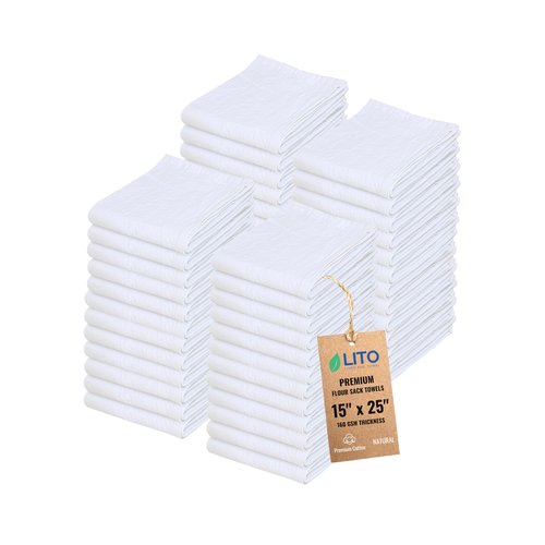 Flour Sack Towels | Tea Towel for Crafts| Kitchen Dish Cotton Blank Towel for Embroidery| Baking Bread Proofing Linen Cover| Thick Absorbent Quick Dry| 50 Pack 15"x 25" Natural