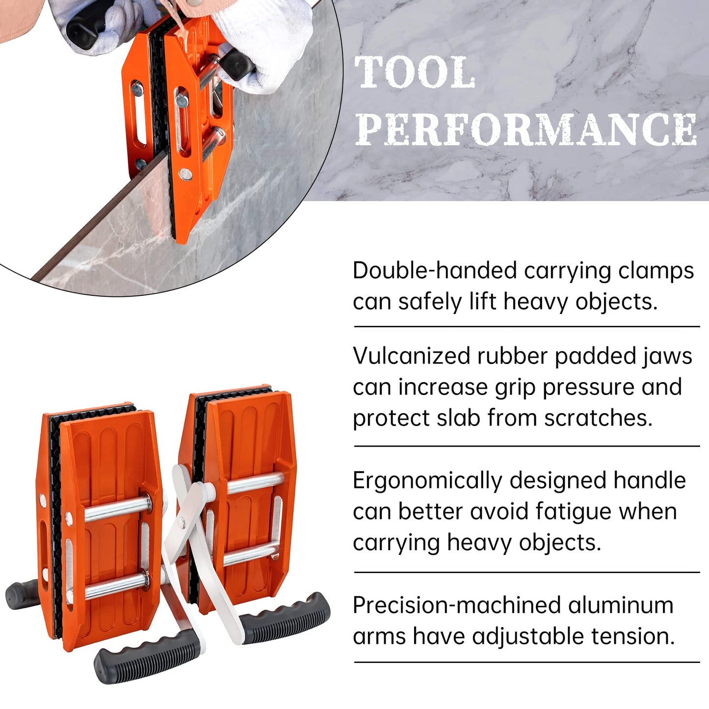 SDRTOP 2 PACK Double Handed Stone Carrying Clamps with Black Rubber-lined, Granite Panel Carriers Lifting Tools, 660lbs Transporting Heavy Duty Carry Clamp for Glass Quartz Slabs Marble