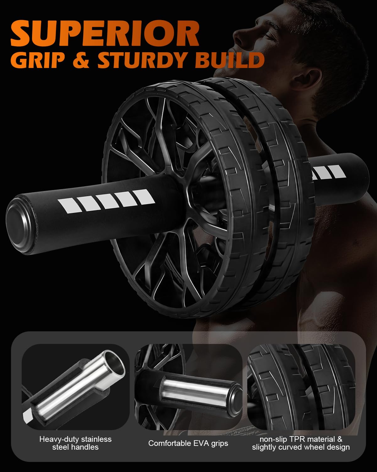 Citufuol Upgraded Ab Roller Wheel, Abdominal Core Workout Equipment for Home Gym with Knee Pad, Full Body Strength Training Fitness Tool for Men and Women