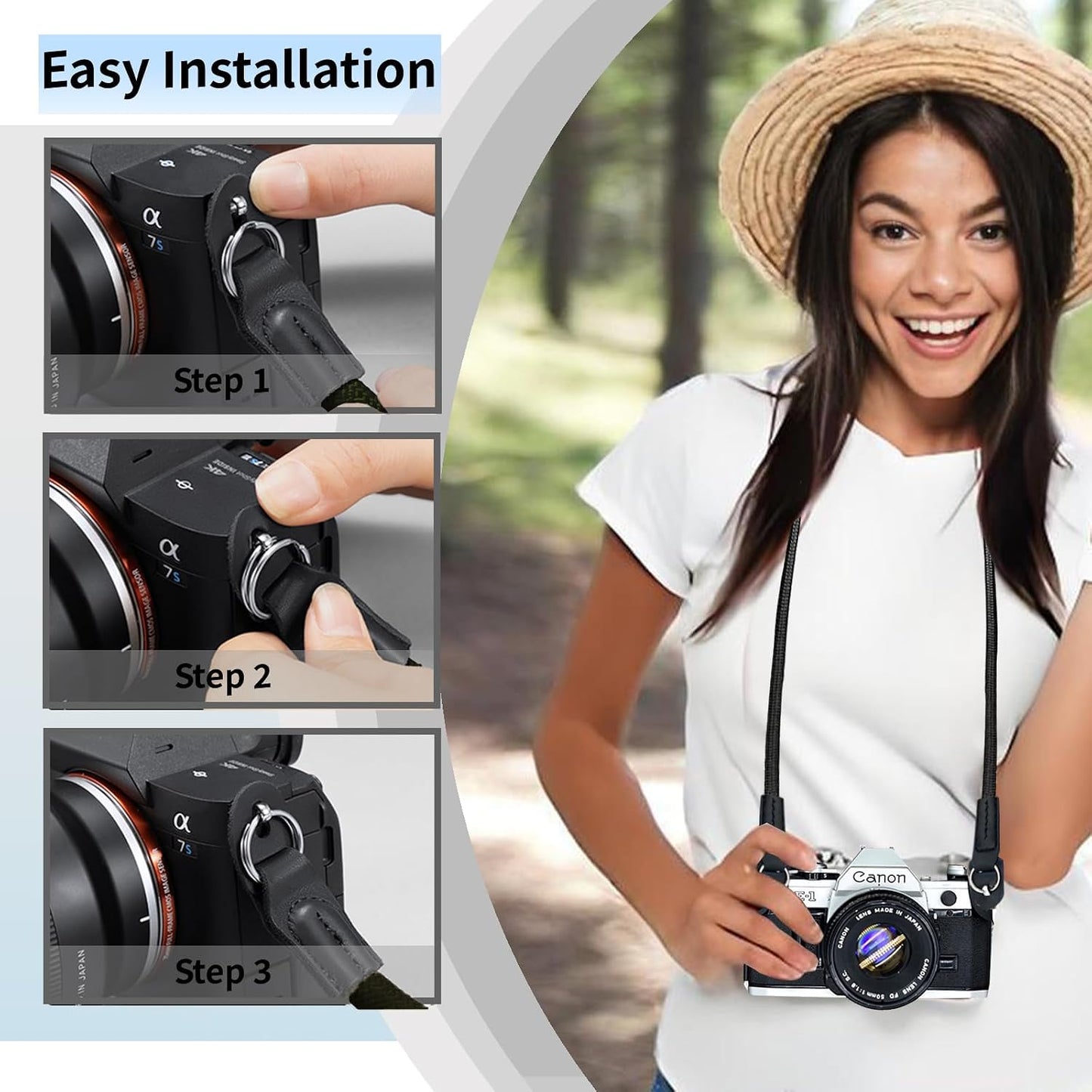 KONXISA Material,100cm Universal Camera Strap, Camera Neck Shoulder Strap with Nylon Vintage Climbing Rope for DSLR