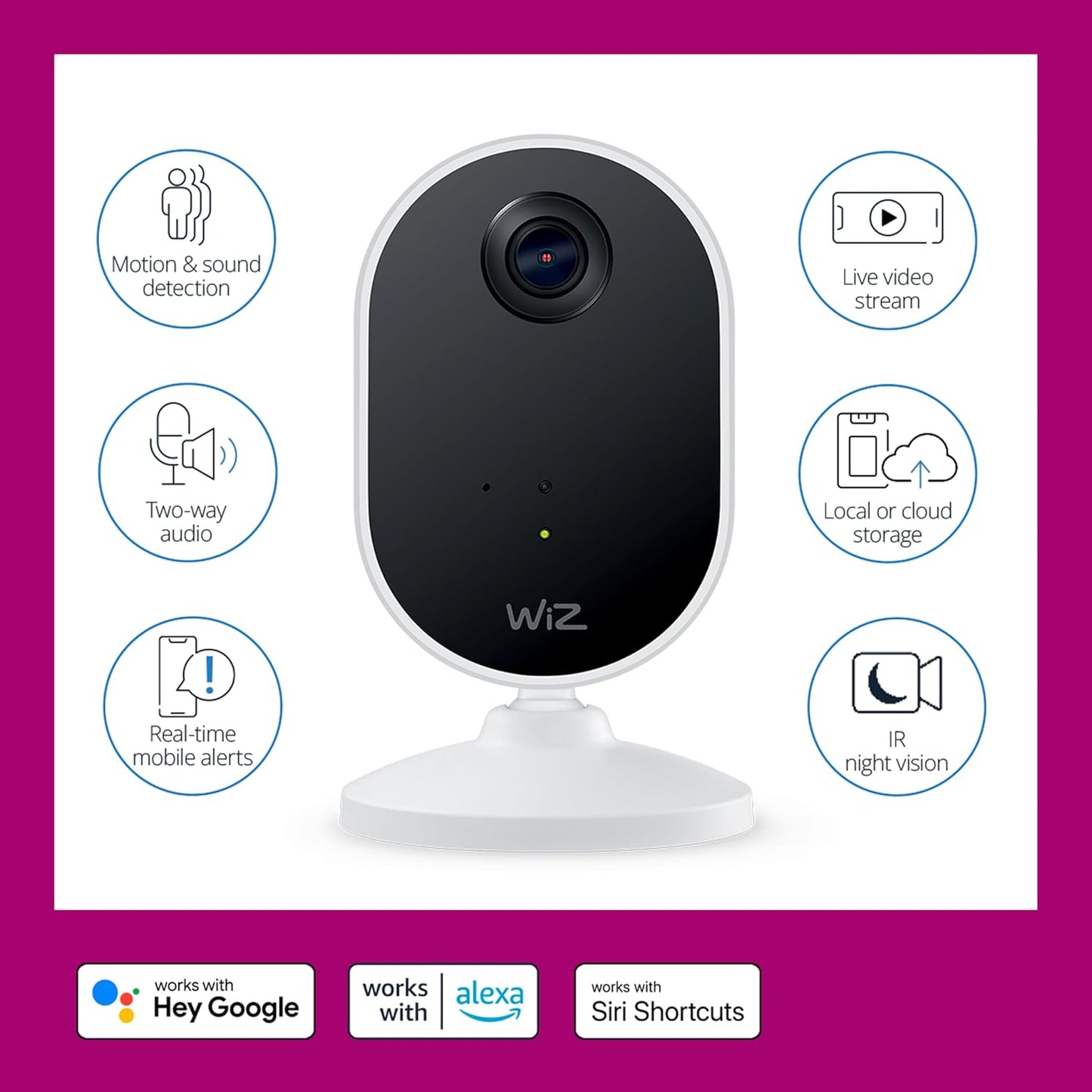 WiZ Connected 1080p 60W A19 Bulb Pack 3 WiZ Home Monitoring Starter Kit Includes Indoor Security Camera, HD Video