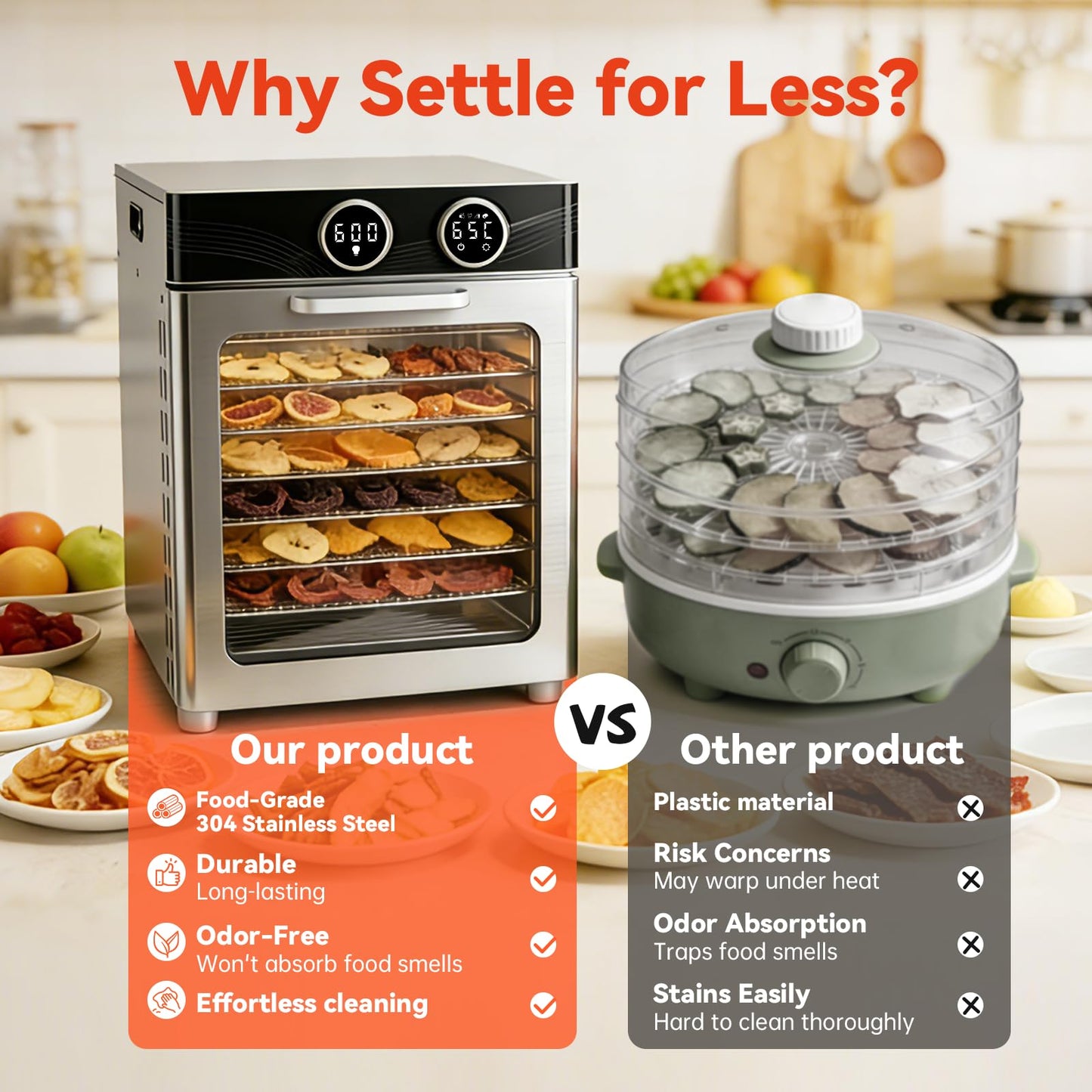 Food Dehydrator Machine, 8 Stainless Steel Trays, 7.24 Sq Ft Large Capacity Food Dehydrator, Precise Temperature Control & Timer, View Window, Dryer for Jerky, Herb, Fruits, Pet Treats