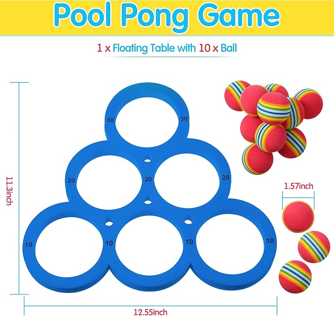 Hiboom Pool Game with Score, Combo Foam Pool Floats with 10 Colorful Tossing Balls, Toss Game Swimming Party Toys Accessories for Family Par, Dive Rings(Triangle,Blue)
