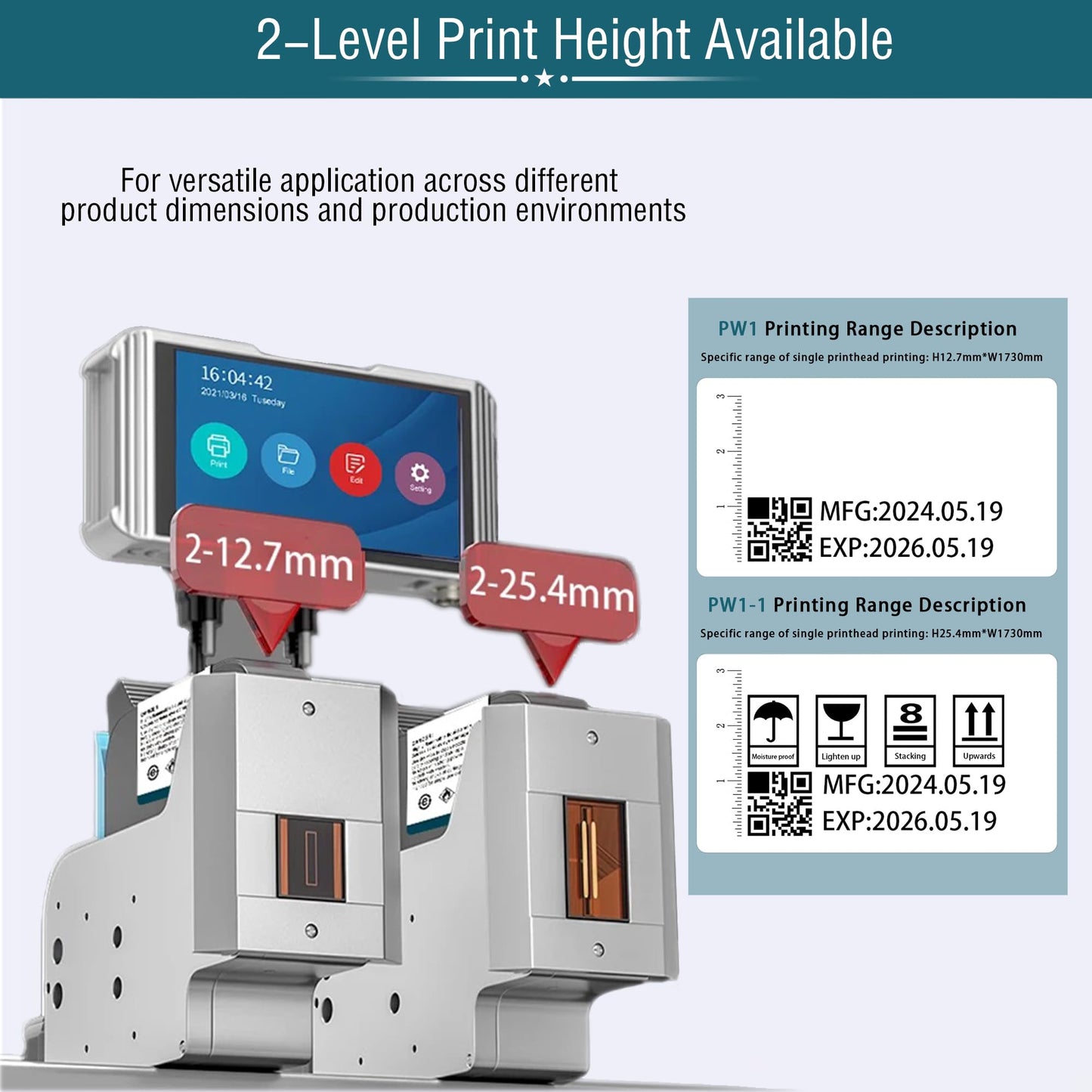 Phezer 1inch/25.4mm Automatic Online Inkjet Coding Machine PW1-1 for Production Line, 23 Languages, Intelligent Variable Data/Date/Logo/Barcode/Image Thermal Inkjet Printer, (1 Nozzle, 70M/min)