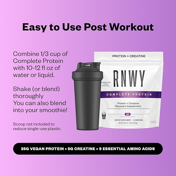 RNWY 25g Acai Protein + 5g Creatine Powder, Vegan Plant-Based Protein with Digestive Enzymes to Build & Recover, 21 Servings