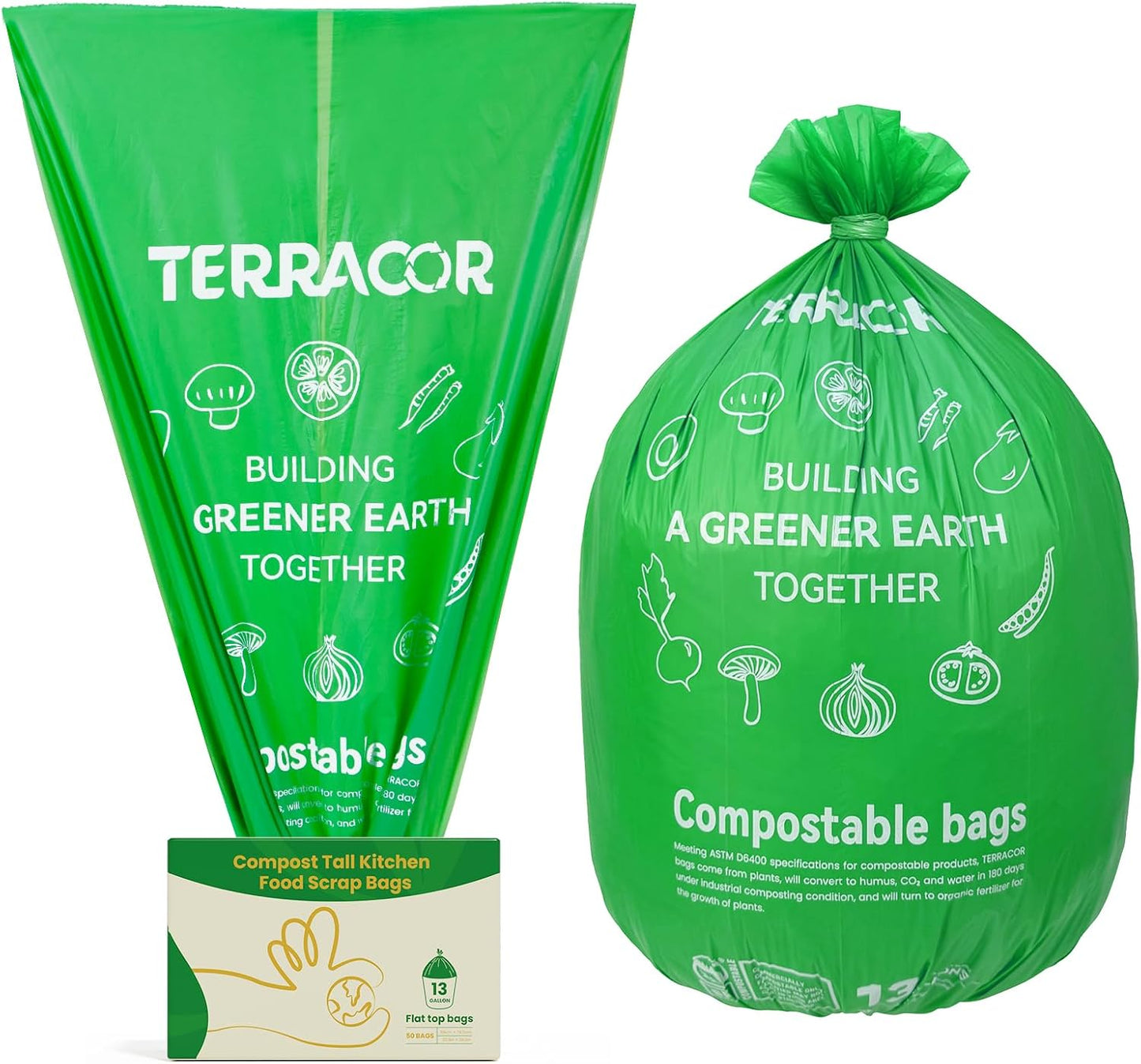 Skiennix 13 Gallon Compostable Trash Bags - Heavy Duty Kitchen Waste Bags | 50 Count, BPI Certified