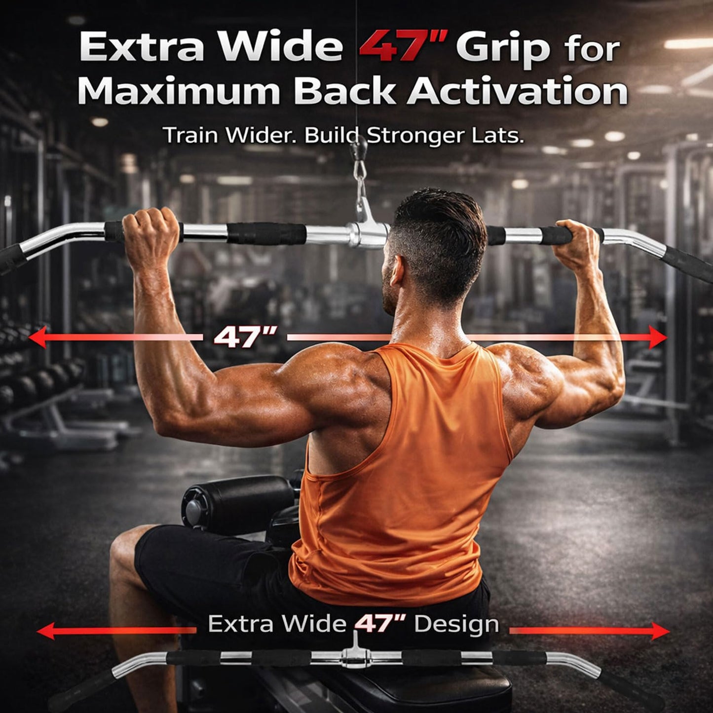 Avoirdus 47" LAT Pulldown Bar Attachment for Cable Machine, Heavy Duty Steel Curl Bar with 360° Swivel & Rubber Grip, Wide Close Neutral Grip Handles for Back Strength Training Home Gym