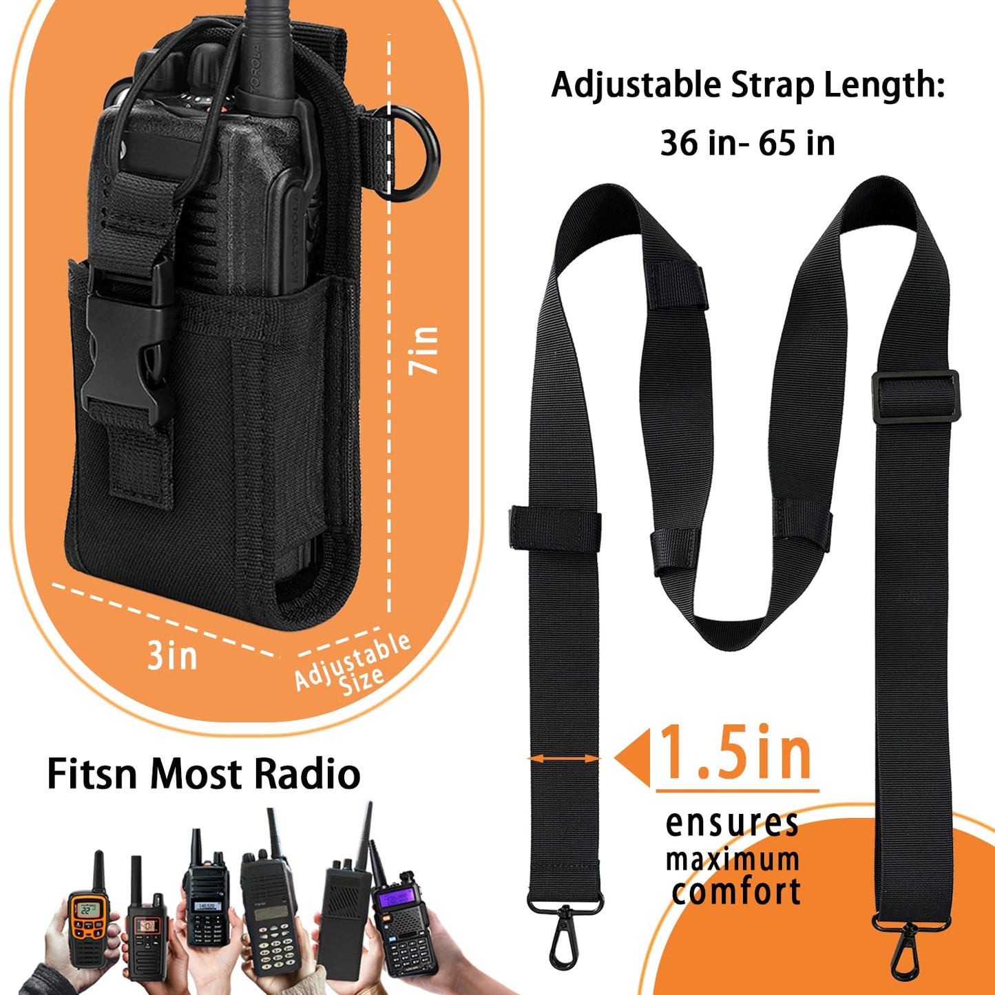 Levowin 2 Pack Firefighter Radio Strap and Holder with Sway Strap Bundle Set, Adjustment Ability and Mic Holder, Holds Walkie Talkie Radio Securely, Light Weight, for Fire EMT Paramedics