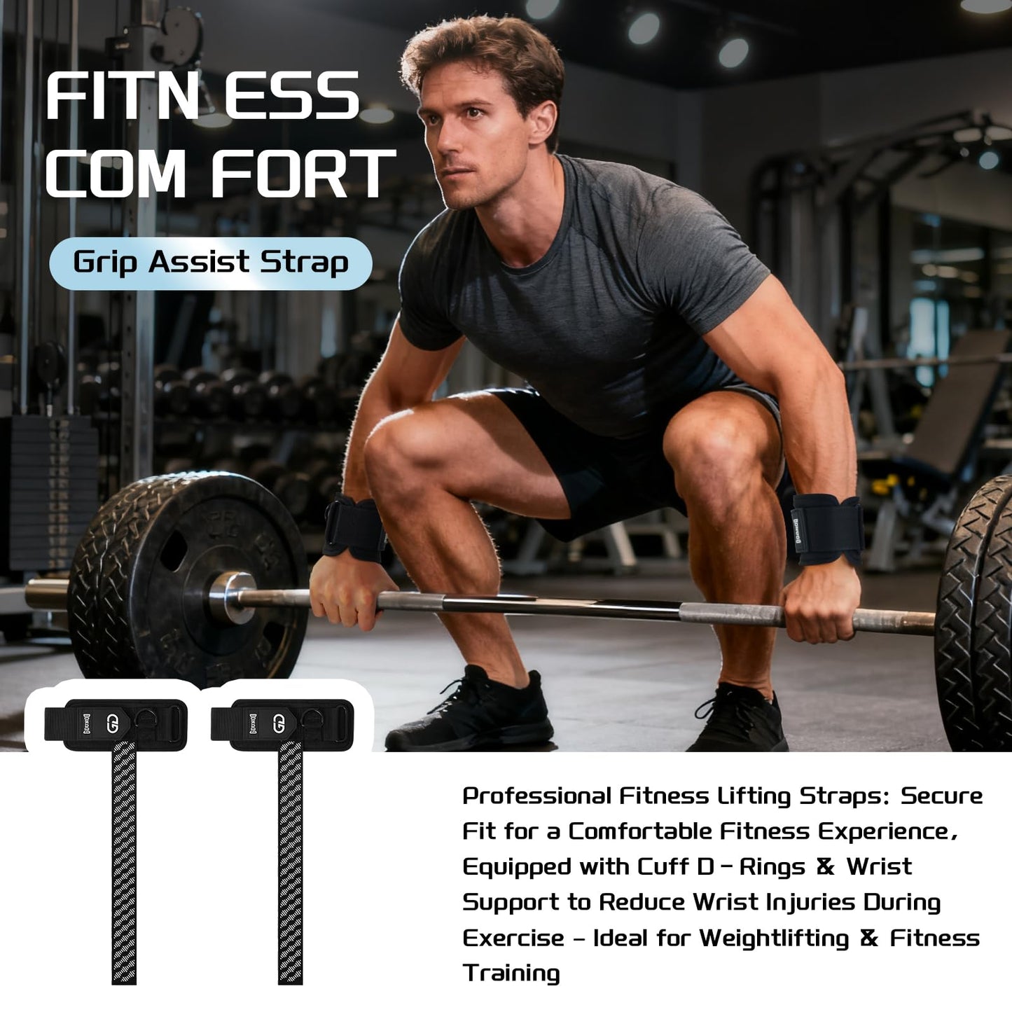 GOUNOD Lifting Wrist Straps with D Ring for Weightlifting & Gym – Heavy Duty Padded Wrist Support for Men & Women – Non-Slip Hand Grip Straps for Deadlifts, Pull Ups, Cable Machines & Bodybuilding