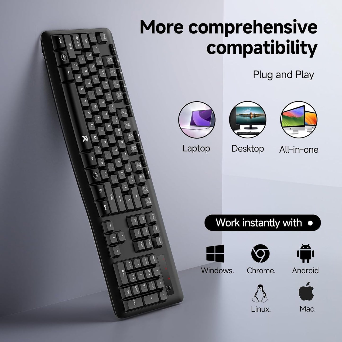Redragon 2.4G 10 BK7367 Wireless Keyboard, Full-Sized Ergonomic Wireless Computer Keyboard with Individual Multimedia