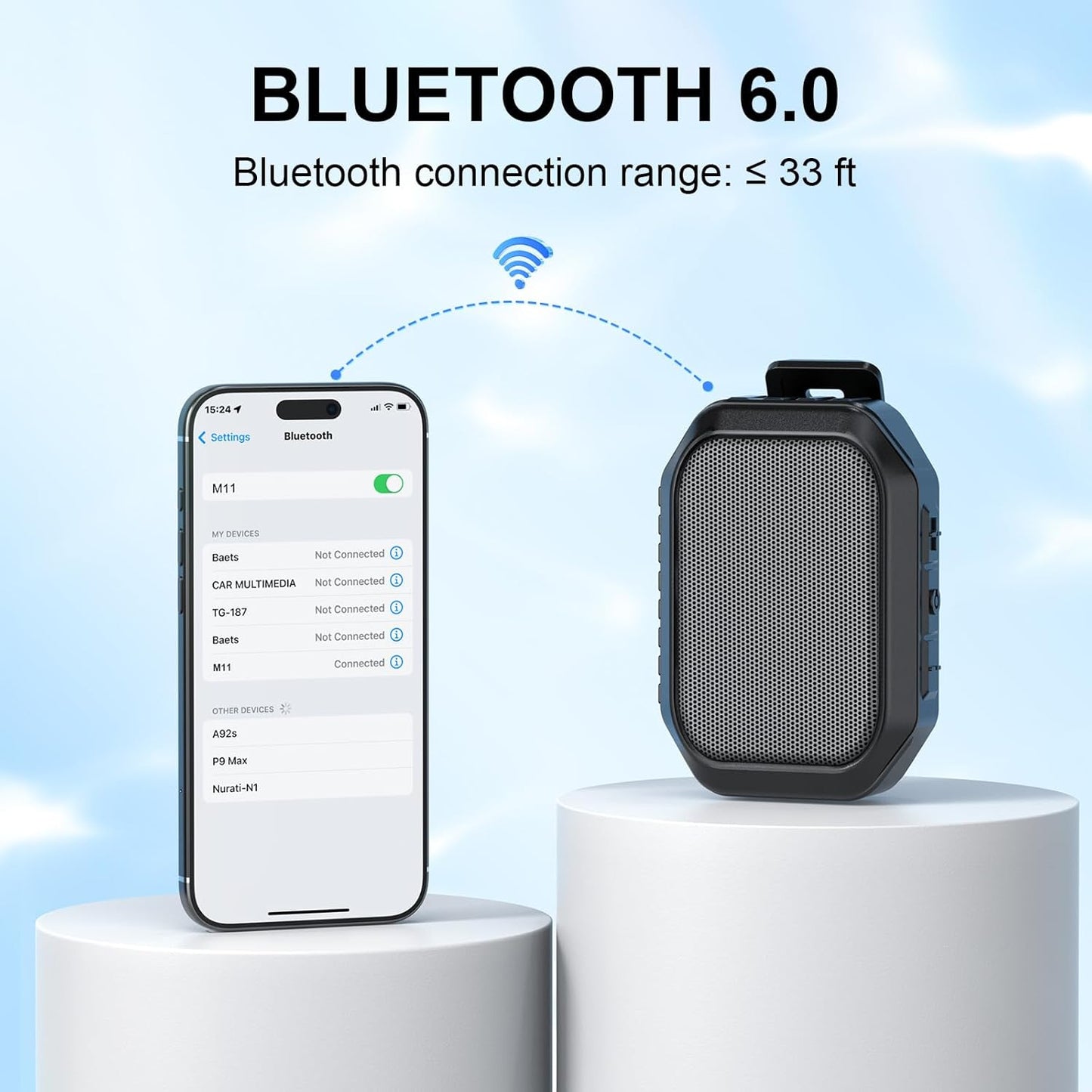 Xinborry Speaker,IPX7 6.0,TWS,Hands-Free Wearable Bluetooth Waterproof Outdoor Speakers,Clip-On Wireless Small Portable