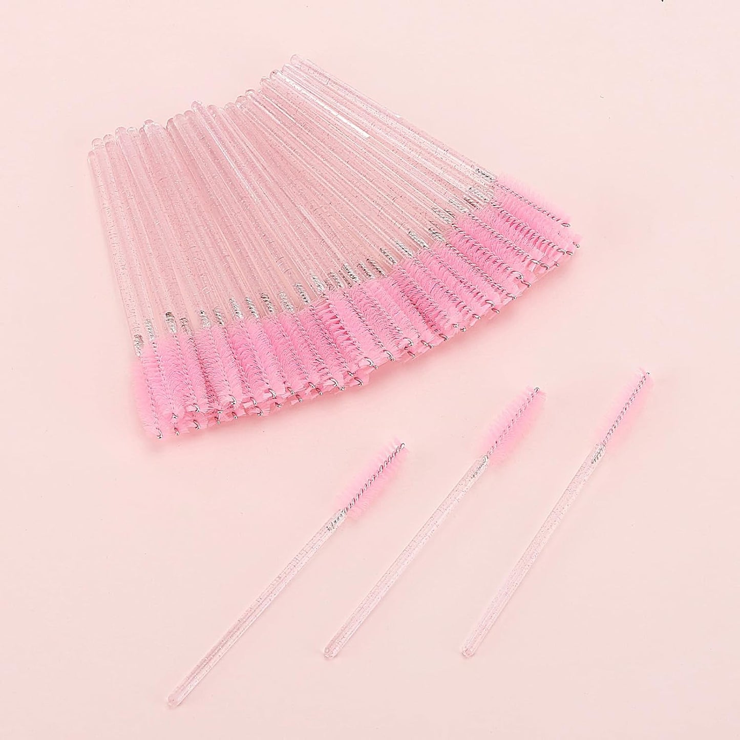 Tbestmax Disposable Mascara Wands - 50 Pcs Crystal Eyebrow Spoolies for Eyelash Extensions | Pink Makeup Brushes