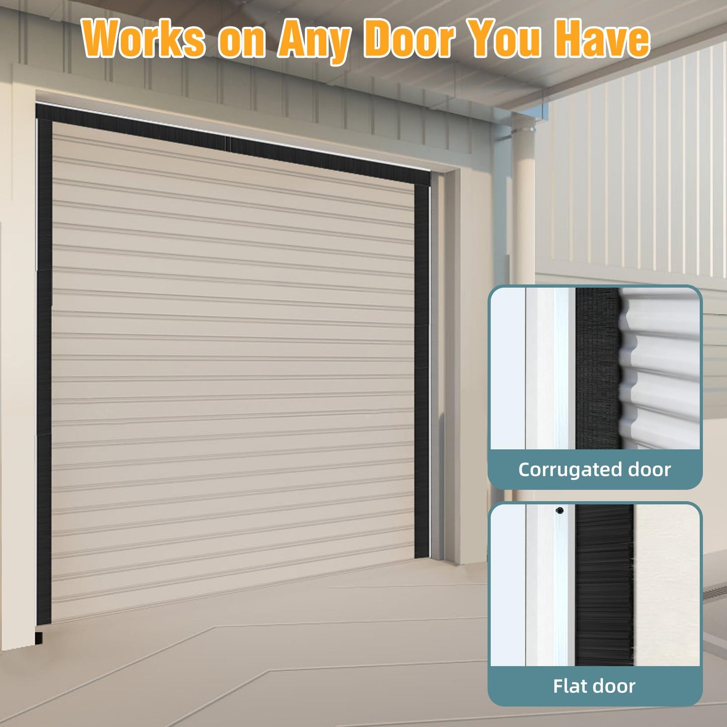 10 x 10 ft Garage Door Seal Kit, 3" Thickened Nylon Bristles with Aluminum Track, Heavy Duty Weather Roll Up Door Seal, for Commercial, Barn, Warehouse, Corrugated Doors, 2 Top & 4 Side Brushes