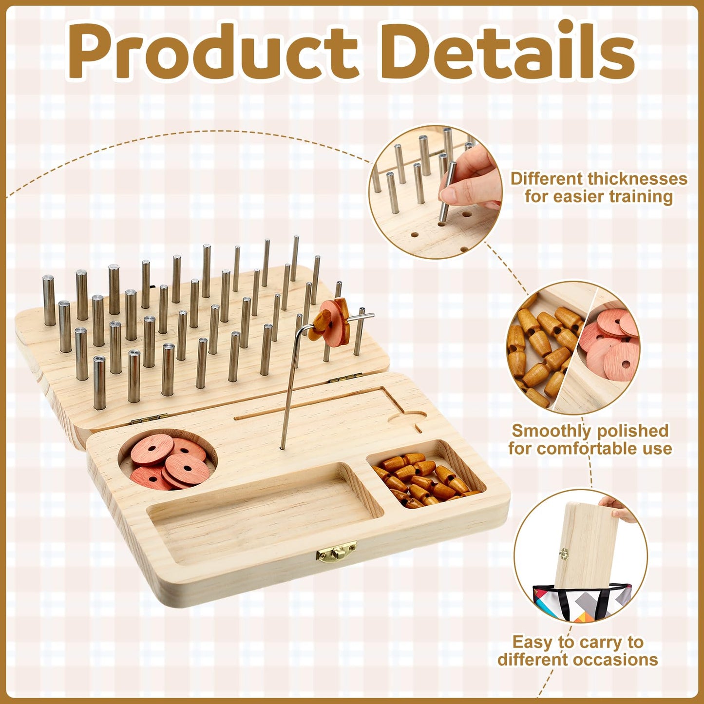 Threehoney Wooden Pegboard for Finger Dexterity, 36-hole Wooden Hand Training Peg Board with Finger Exercise Tools Help to Improve Fine Motor Skills and Hand-eye Coordination