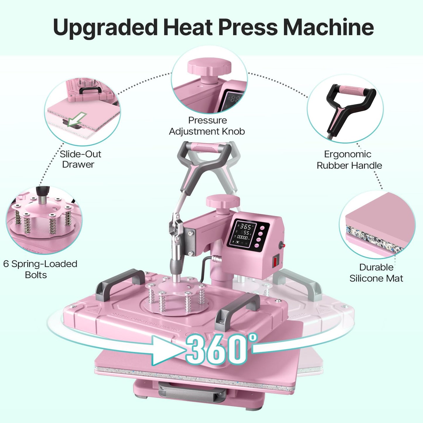 Slendor 5-in-1 Heat Press Machine, 12x15 Inch Sublimation Heat Press with 360° Swing Away, Digital T-Shirt Press with 20oz & 30oz Tumbler Press, Combo for T-Shirts, Hats, Caps & Plates