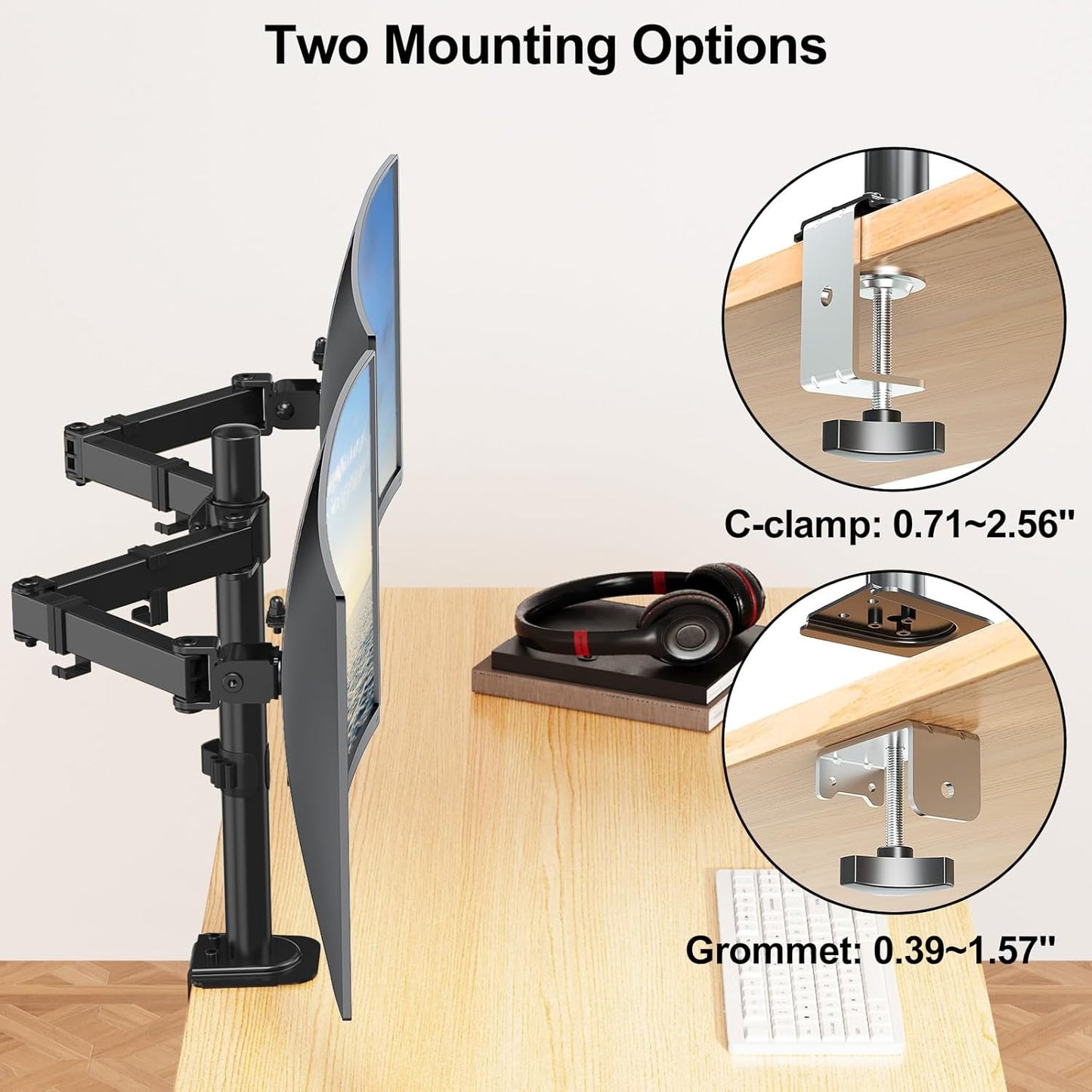 MOUNT PRO 13-32 Inch/17.6lbs 2 75x75/100x100mm Dual Monitor Mount Fits LCD Screen, Computer Monitor Desk Mount