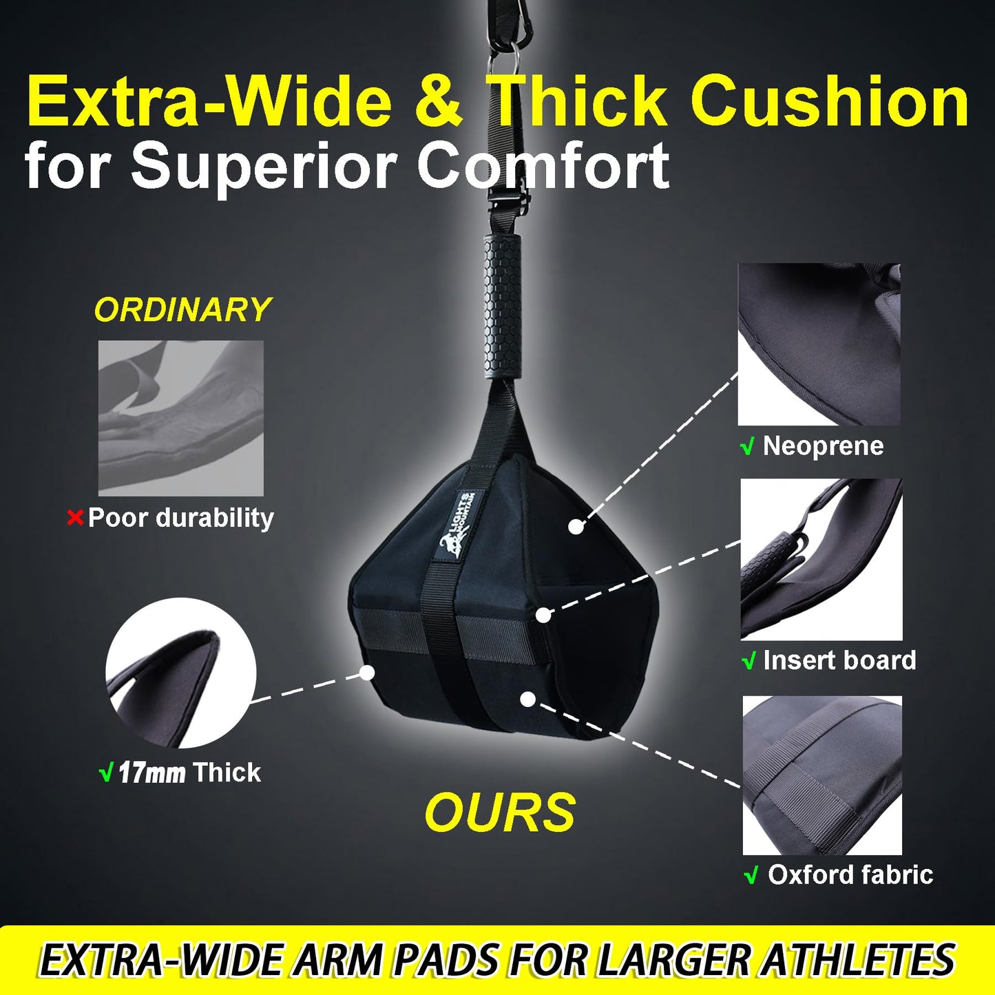 Lights Mountain Heavy-Duty Hanging Ab Straps for Pull-Up Bar, Support for Tall Athletes, Thick Padded Arm Cradle for Core Strength & Ab Training,Compatible with Pull-Up Bars & Cable Machines