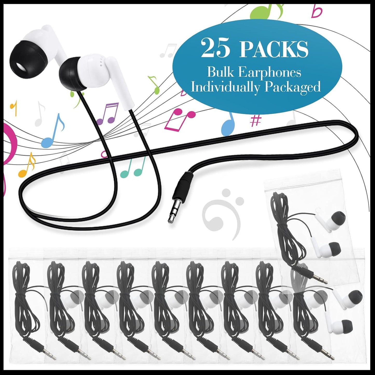 25 Pack 3.5MM Kanayu Wired Earbuds Bulk for Classroom Ear Headphones Wired Basic Student Earbuds No Microphone