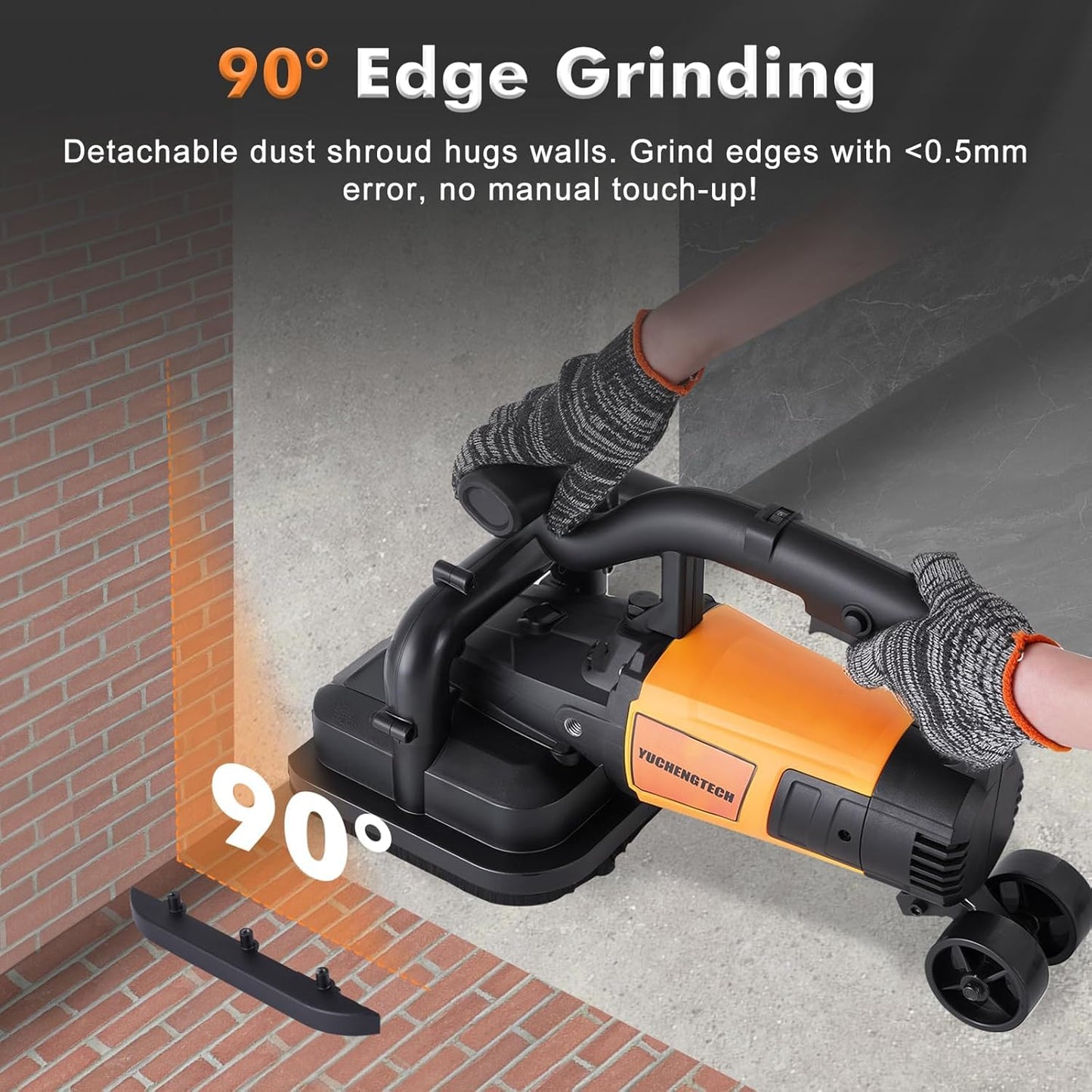 YUCHENGTECH 4 Head Concrete grinder Set 4" Concrete Floor Grinder 3800W Concrete Surface Planer with Dust Extraction Shroud Auxiliary Wheels for Grinding Concrete Cement Marble