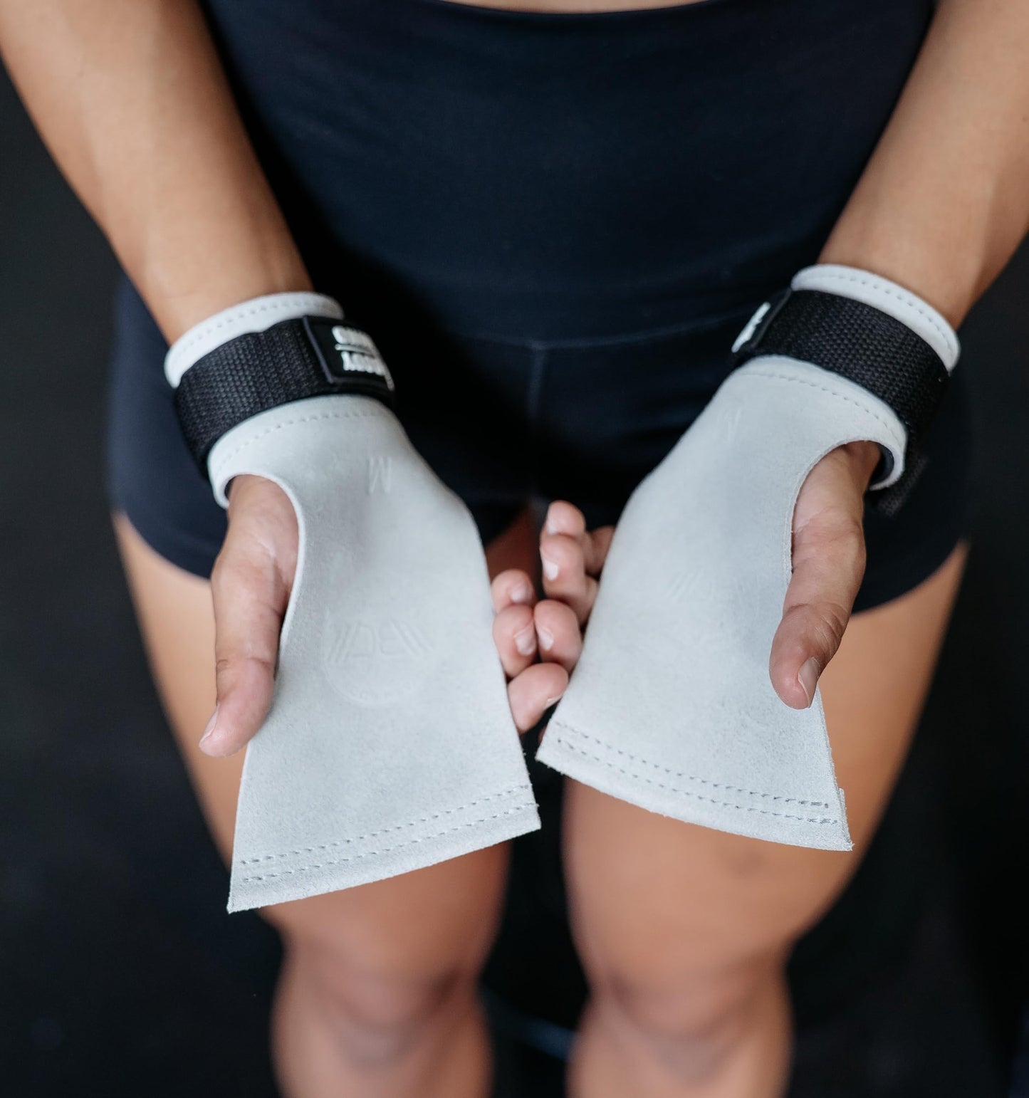 WARM BODY COLD MIND Leather Hand Grips - NO Holes for Weightlifting, Powerlifting, Gymnastics, Cross Training, Pull-Ups, Weight Lifting, Wrist and Palm Protection (White, L)
