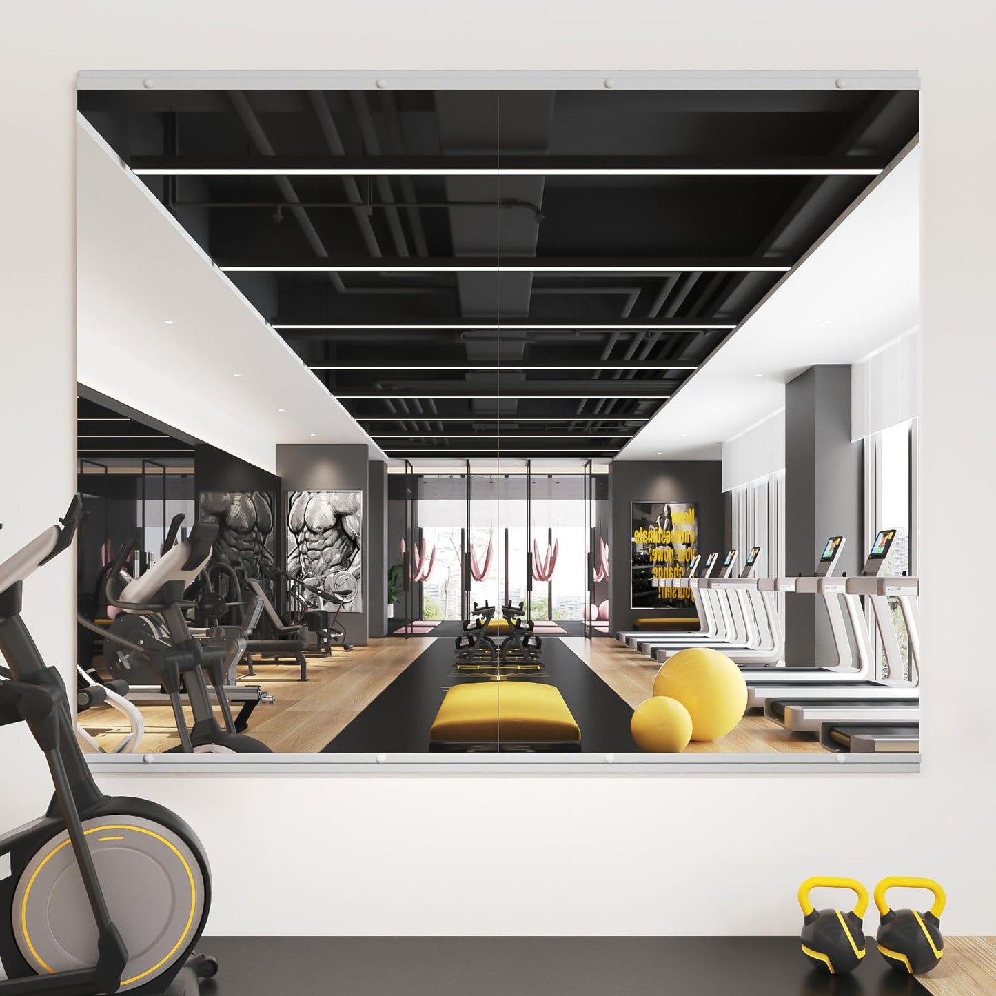 STAWDY Home Gym Mirror,48X30 Inch -2PC Frameless Full Body Wall Mirror Length Tempered Glass Wall-Mounted Mirror for Gym,Yoga,Bedroom,Bathroom,Exercise Room