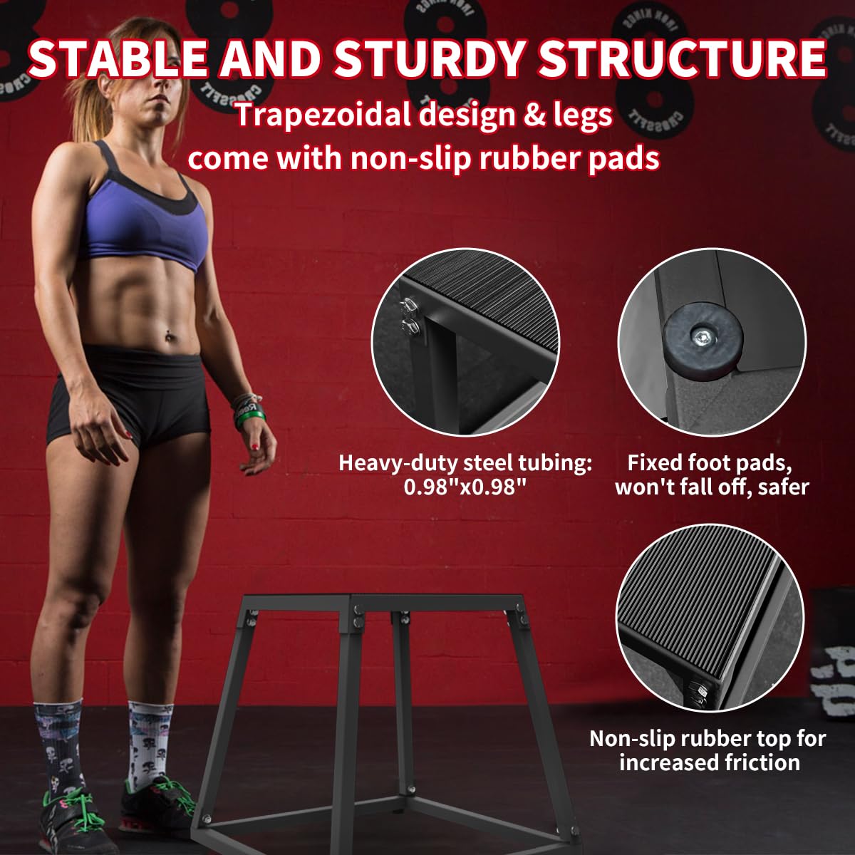 PeakPursuit 12 Inch Metal Plyo Box, Plyometric Jumping Box Set with Anti-Slip Surface for Workout Home Gym,Single and Set,Black