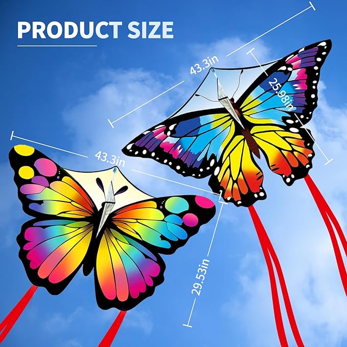Colorful Butterfly Kites for Kids & Adults, Big Kids Kite Easy to Fly, Beach Kites for Adults, Perfect Family Kite for Parks and Outdoor Activities, 300ft String Handle Included