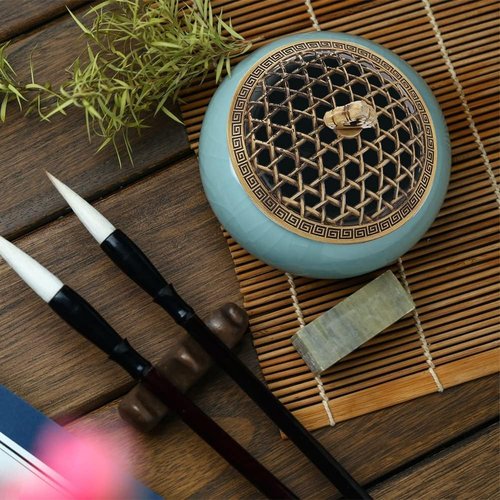 DICOSMETIC Incense Burner Cover - Classic 66mm Round Alloy Holder with Antique Bronze Finish | Lotus Design