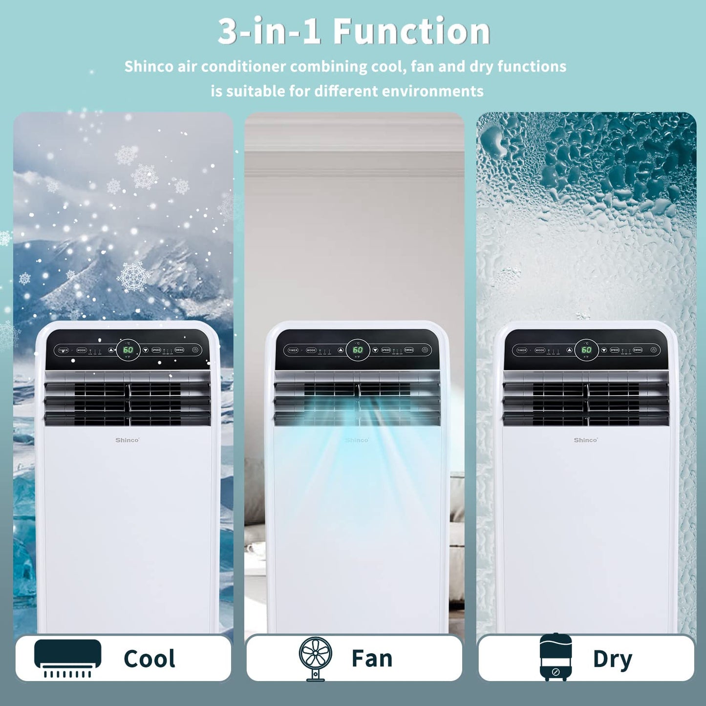 Shinco 12,000 BTU Portable Air Conditioner, Portable AC Unit with Built-in Cool, Dehumidifier&Fan Modes for Room up to 450 sq.ft, with Remote Control, 24 Hour Timer, Installation Kit