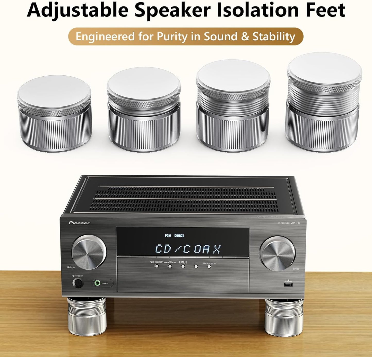 Blissfuhue Feet,4 Pack 0.9-1.5 Inch (500 lbs Adjustable Speaker Isolation - Height Adjustable Vibration Damping Stands