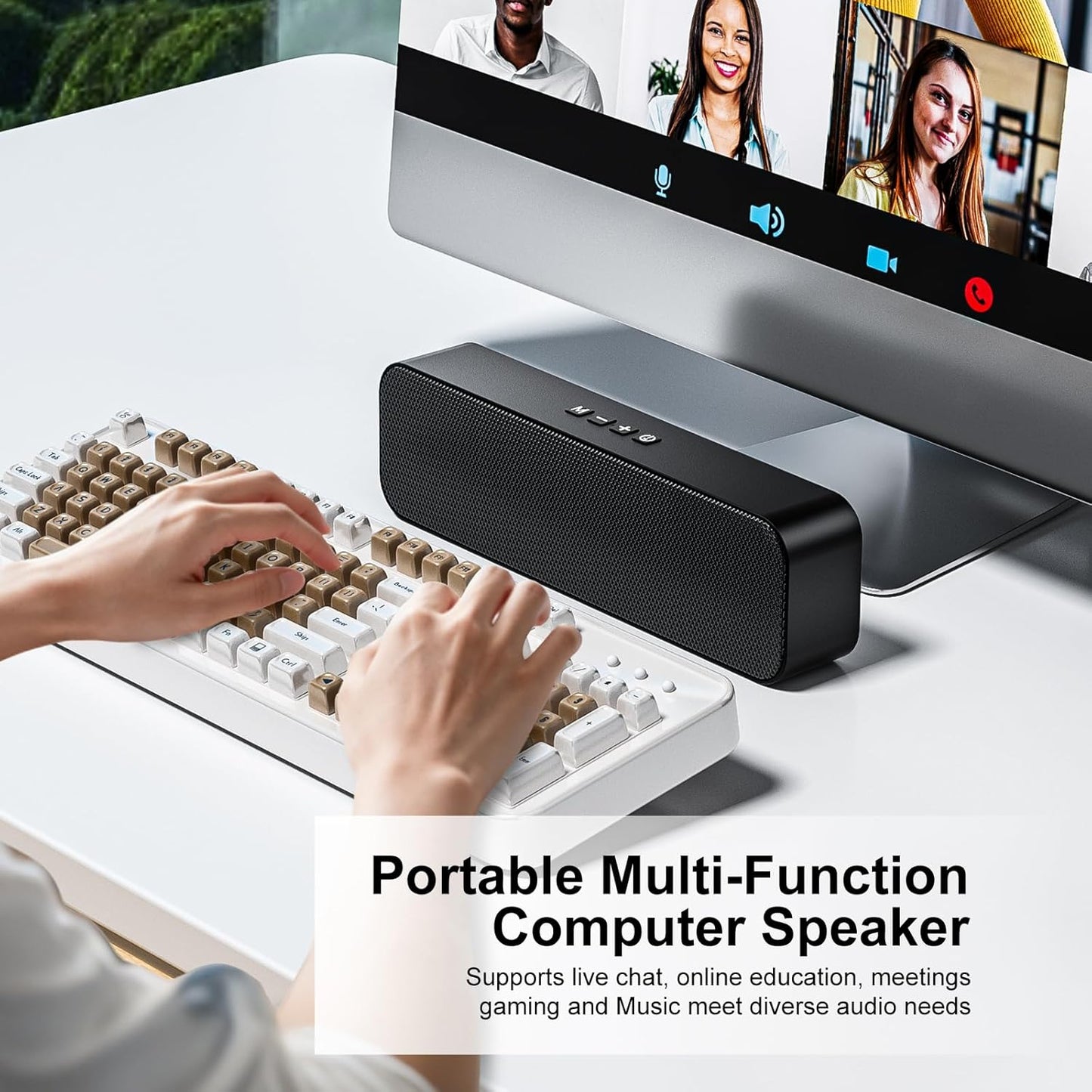 KASOHQEE Bass,3.5mm Computer Speakers for Desktop PC,Rechargeable Bluetooth Speaker,Small Computer Soundbar with Stereo