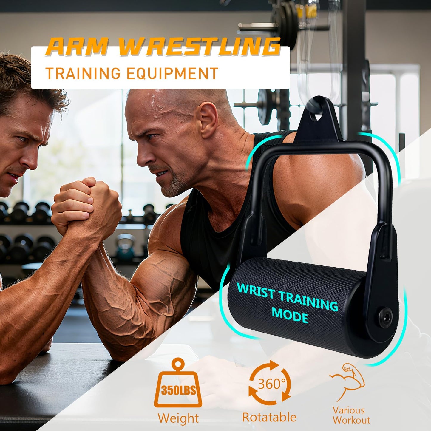 KORIKAHM Arm Wrestling Handles, Thick Armwresting Training Equipment LAT Pulldown Attachments D Handle, V Bar Cable Machine Attachments, Gym Handles for Forearm, Wrist Strength Training (Big Grip)