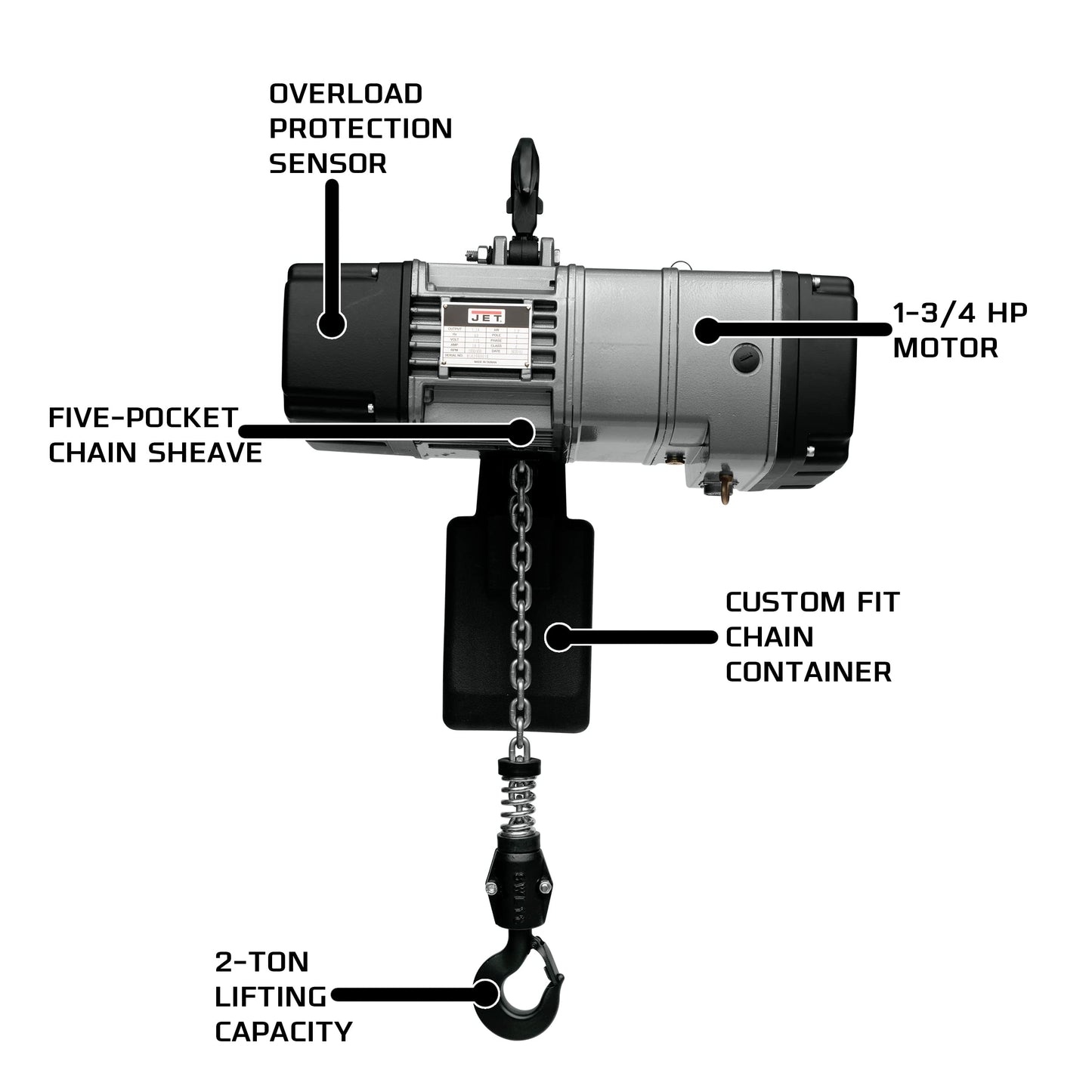 JET Trademaster 2-Ton Electric Chain Hoist, 20' Lift, 120V 1Ph (BLVS200-020)