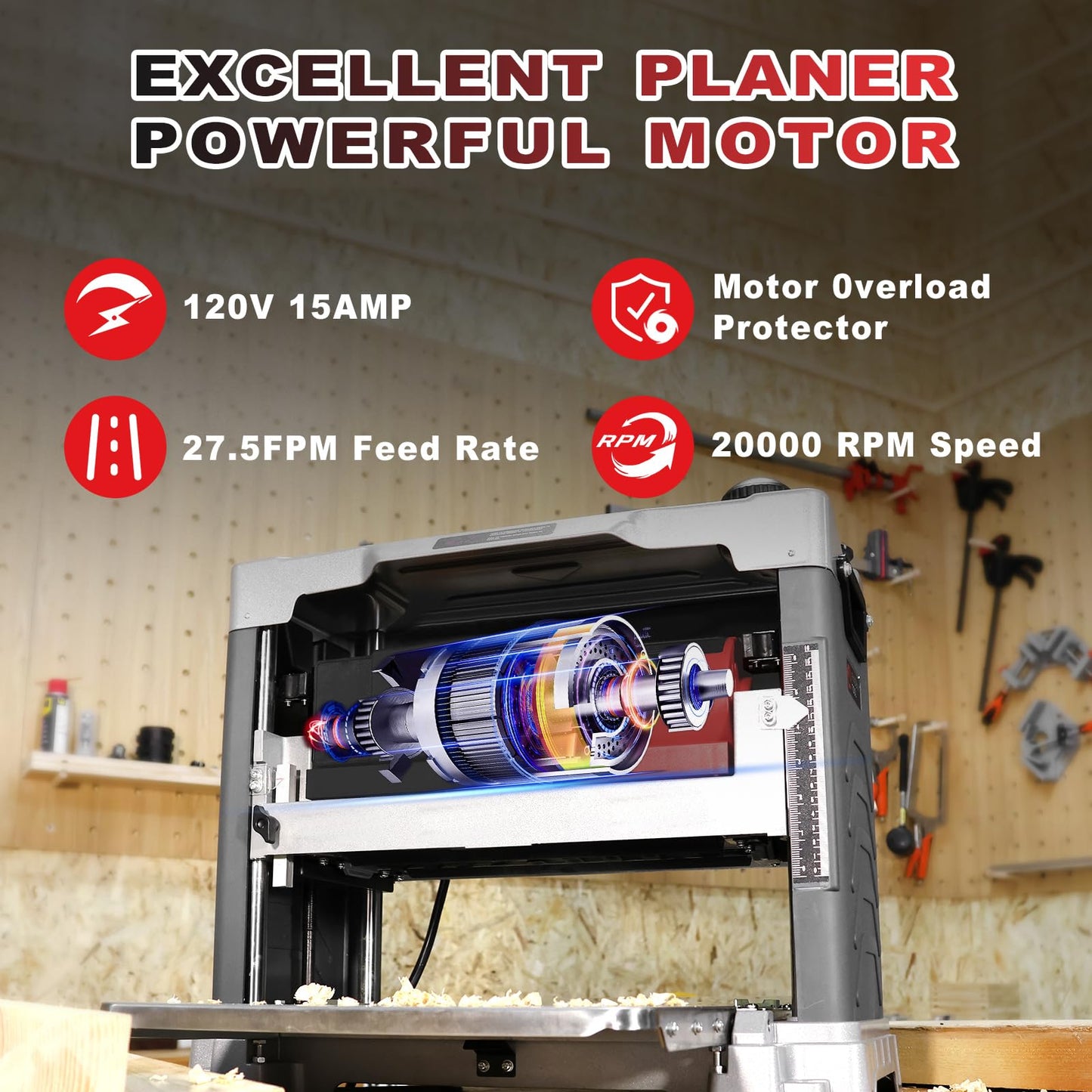 FindBuyTool 13" Benchtop Wood Thickness Planer with Helical Cutterhead, 120V 15-AMP 20000RPM Power Electric Motor Infeeding Worktable for Woodworking