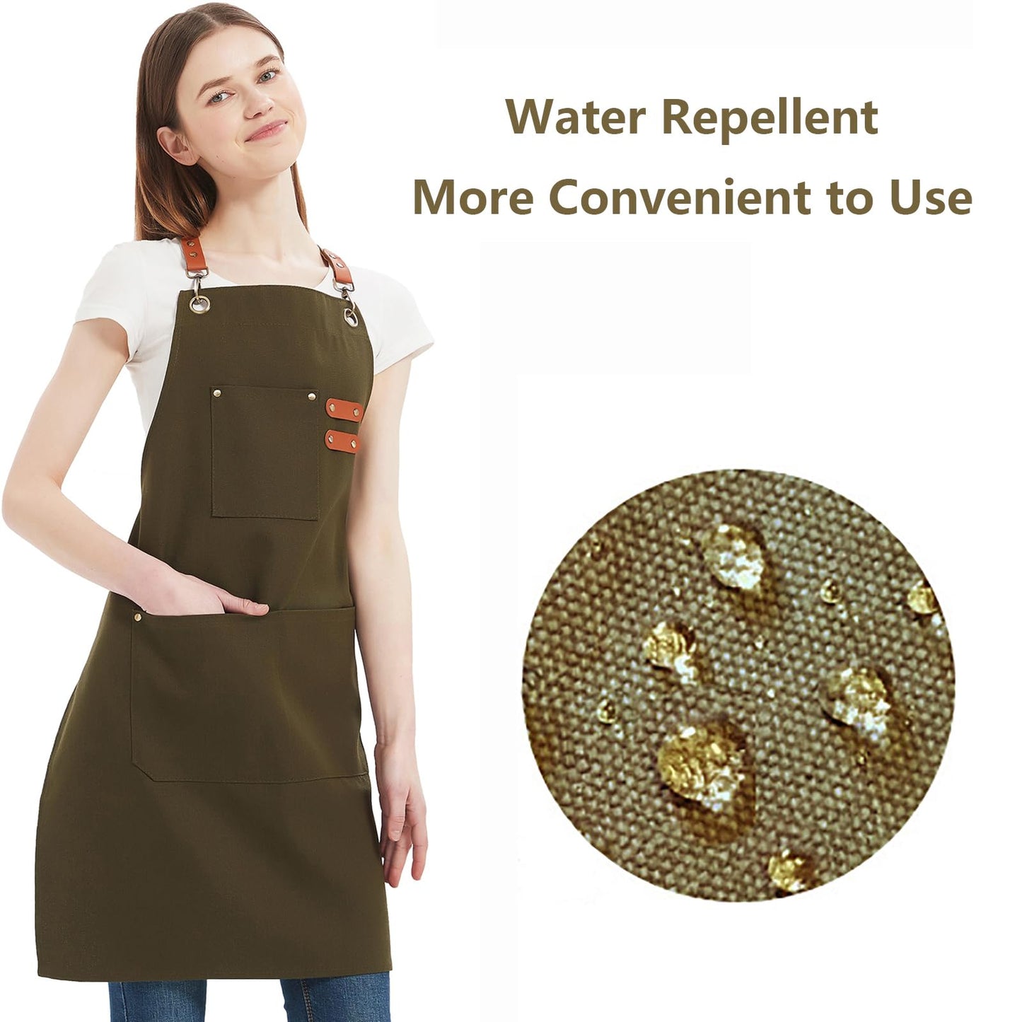 AFUN Chef Aprons for Women Men with Oversized Pockets, 12-Ounce Cotton Canvas Cross Back Water Repellent Apron (Grey Green)
