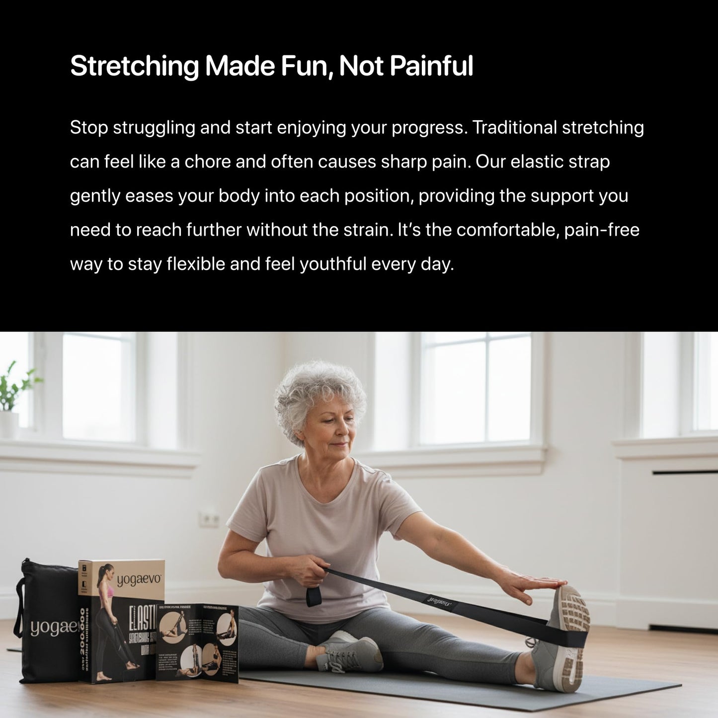 Stretching Strap with Loops for Physical Therapy | Physical Therapy Equipment | Yoga Strap for Stretching with Loops | Leg Stretcher | Workout Stretch Straps | Exercise straps | PT equipment | Black