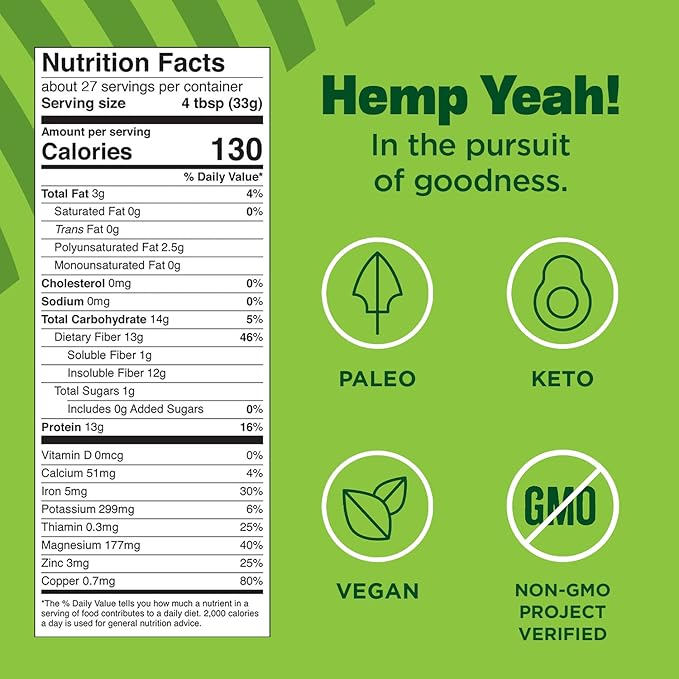 Manitoba Harvest Hemp Yeah Organic Max Fiber Protein Powder, Unsweetened, 32oz, with 13g of Fiber, 13g Protein and 2.5g Omegas 3&6 per Serving, Keto-Friendly, Preservative Free, Packaging May Vary