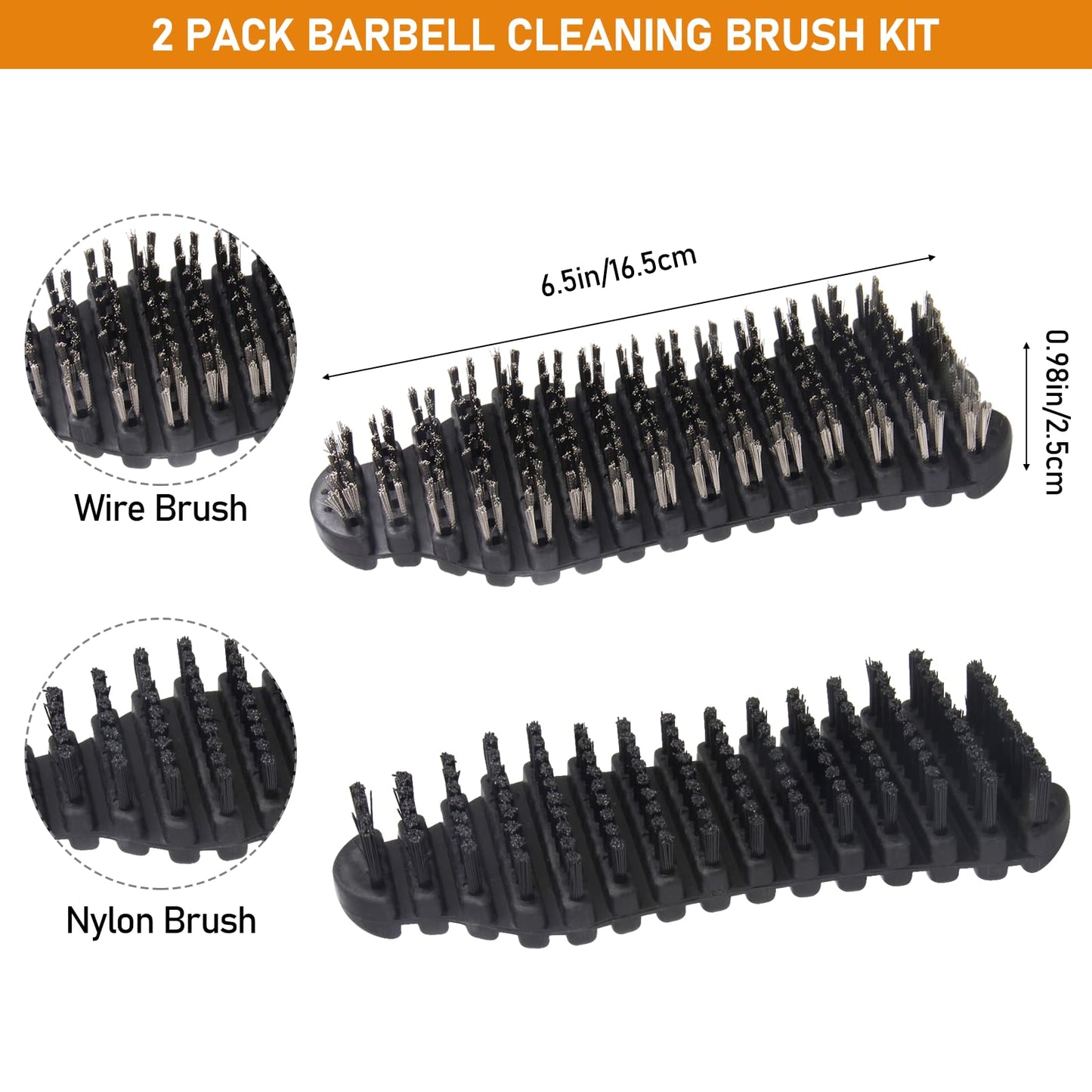 KIBBEH 2 Pack Barbell Cleaning Brush Kit, Nylon and Wire Barbell Brush for Cleaning Weighted Bars, Cleaning Supplies Stiff Brush for Strength Training Bars, Barbell, Dumbbells, Weight Trays