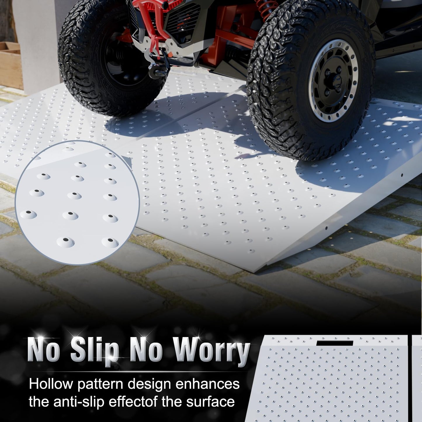 TOCRETOARE Shed Ramp, Heavy-Duty Loading Ramps for Lawn Mower, 29" L x 24" W Curb Ramp with Anti-Slip Punch Plate, 1500 lbs Capacity (29" L x 48" W)